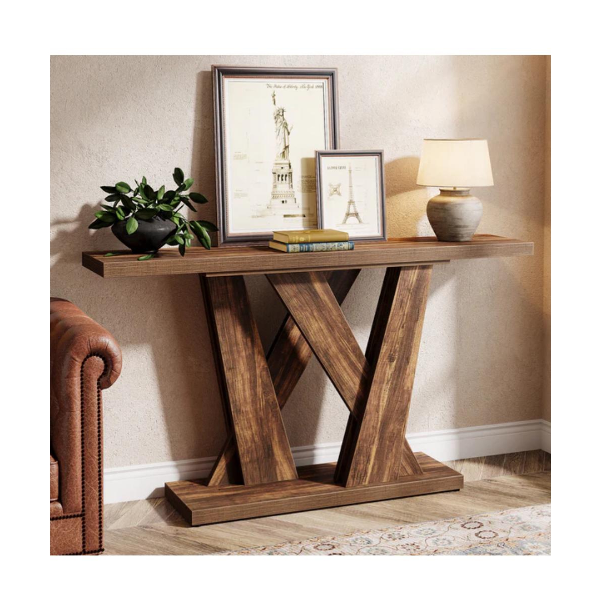 Slickblue Entryway Console Table with Geometric Base, Farmhouse Style Accent Furniture