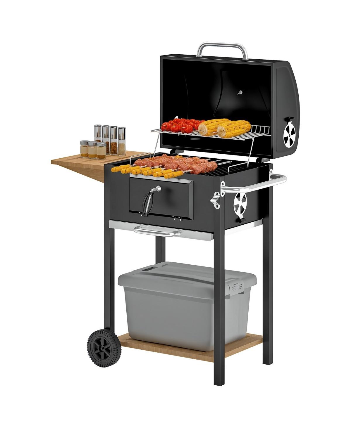 Asagikoiai Outdoor Portable Charcoal Bbq Grill with Wheels and Side Table