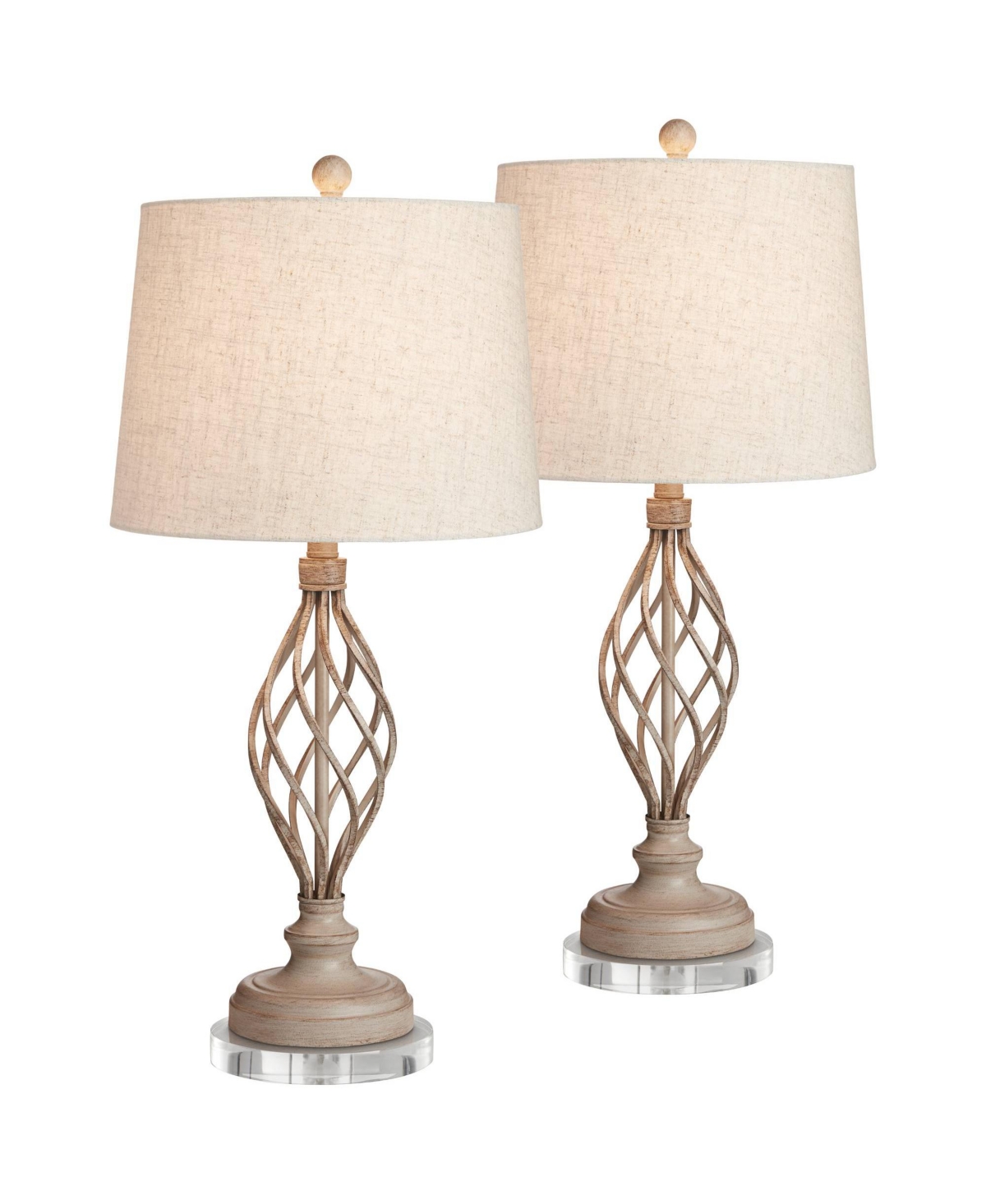 Franklin Iron Works Annie Modern Coastal Table Lamps 29" Tall Set of 2 with Round Risers Sand Iron Tapered Drum Shade for Bedroom Living Room Bedside