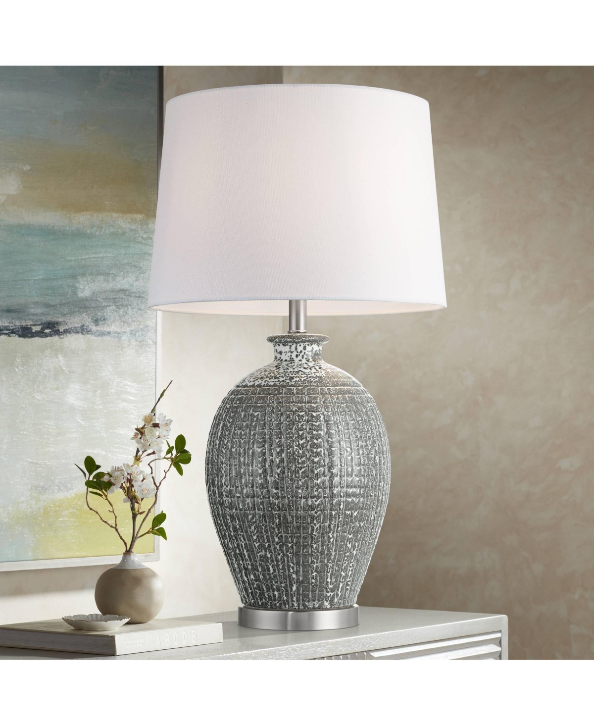 360 Lighting Dylan 28 1/4" Tall Modern End 3-Way Table Lamp Textured Glaze Finish Ceramic Single White Shade Living Room Bedroom