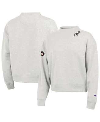 Women's Oatmeal Philadelphia Flyers Collar Script Triumph Fleece Crewneck Sweatshirt