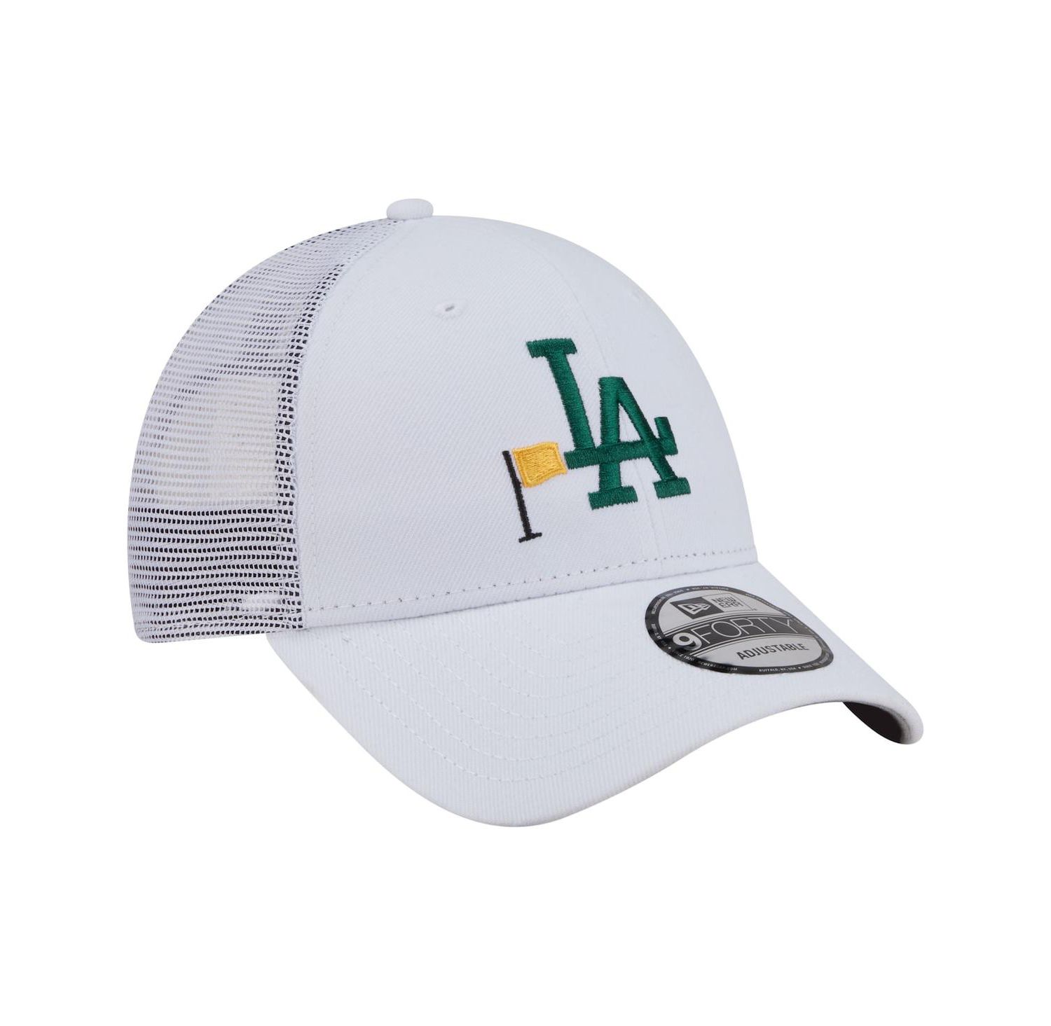 Men's White Los Angeles Dodgers Flag 9FORTY Trucker Adjustable Hat