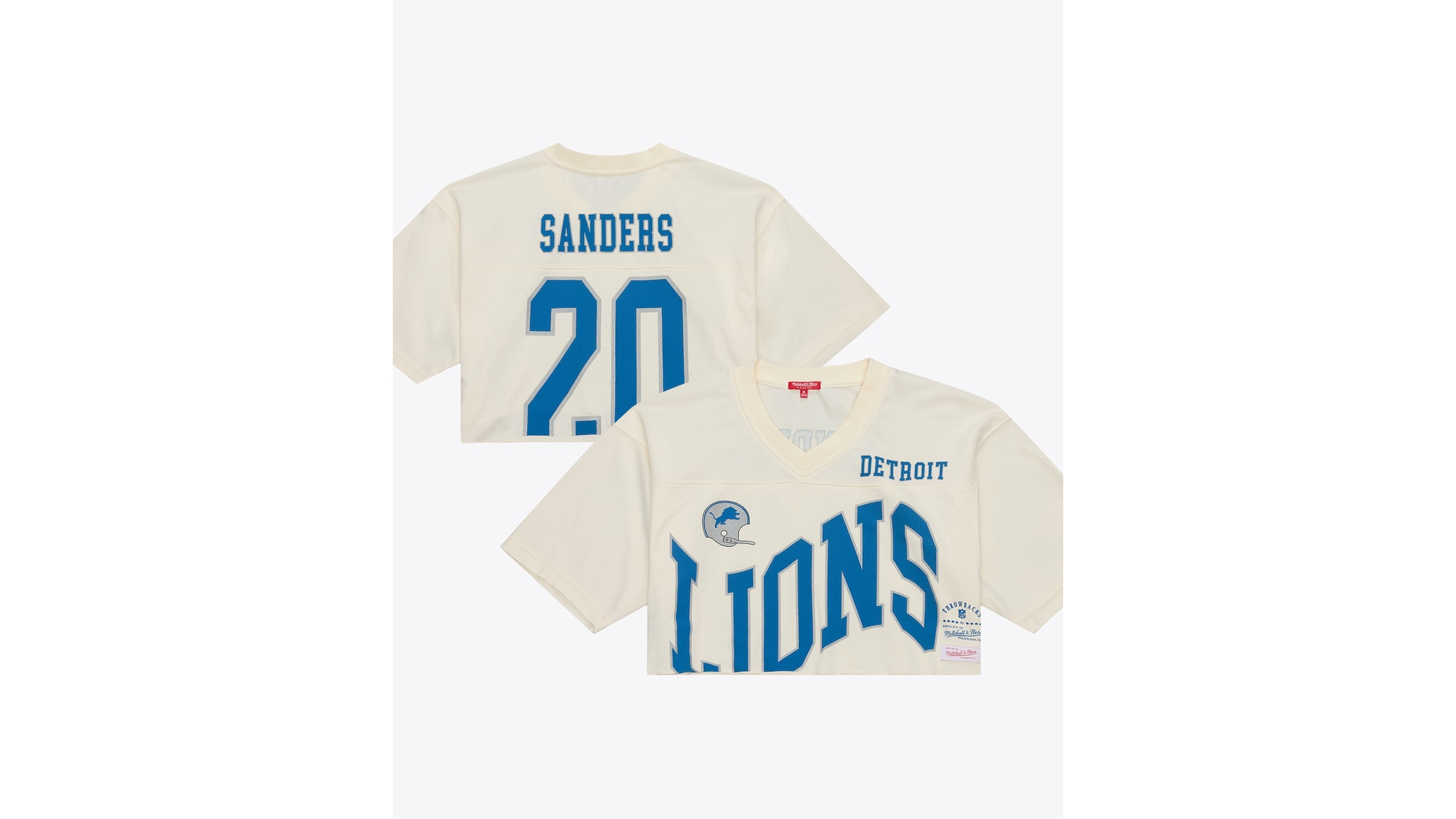 Mitchell & Ness Women's Barry Sanders Cream Detroit Lions Retired Player Cropped Fashion Jersey