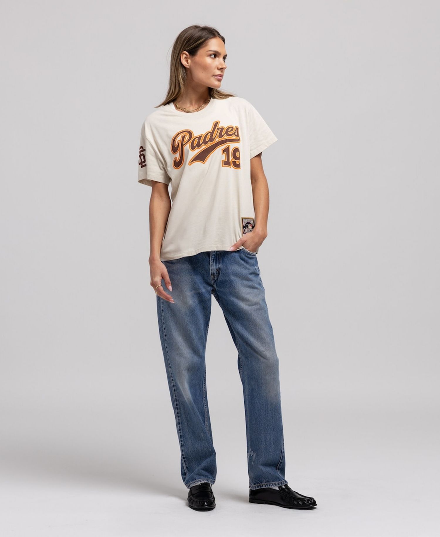 Women's Tony Gwynn Natural San Diego Padres Cooperstown Name & Number Throwback T-Shirt