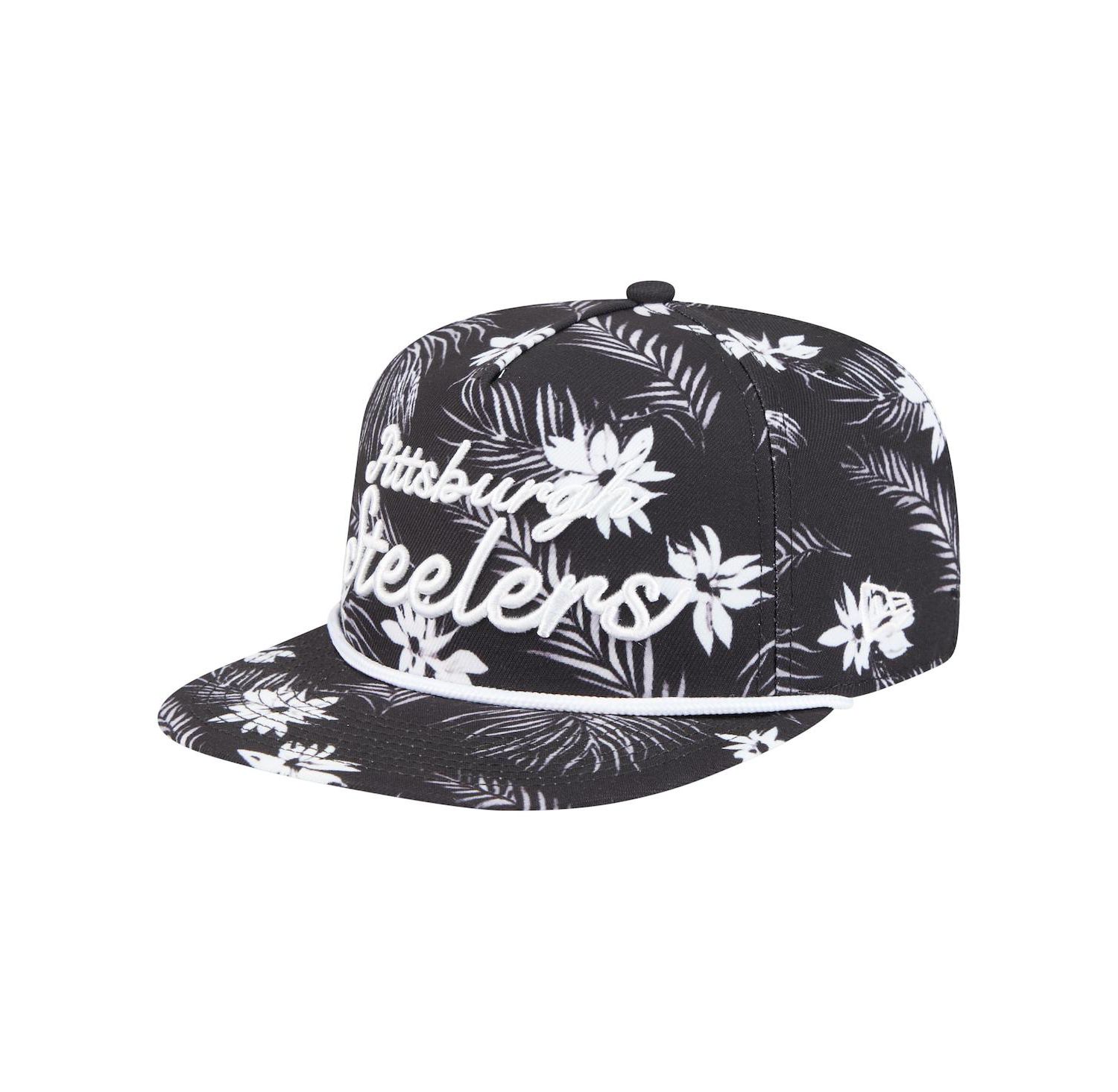 Men's Black Pittsburgh Steelers Palm Print A-Frame 9FIFTY Snapback Hat