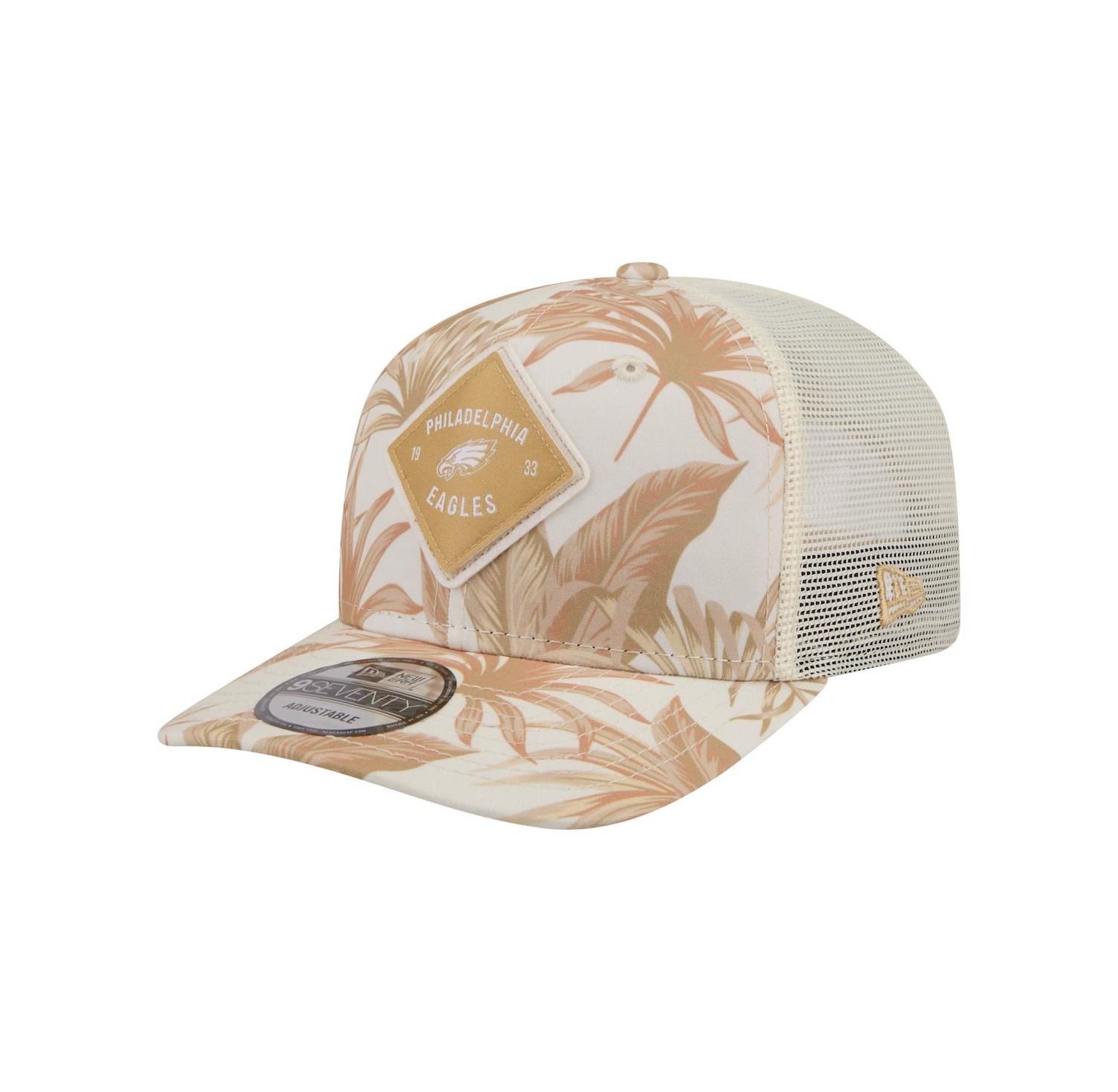 Men's Tan Philadelphia Eagles Tonal Palm COOLERA 9SEVENTY Adjustable Trucker Hat