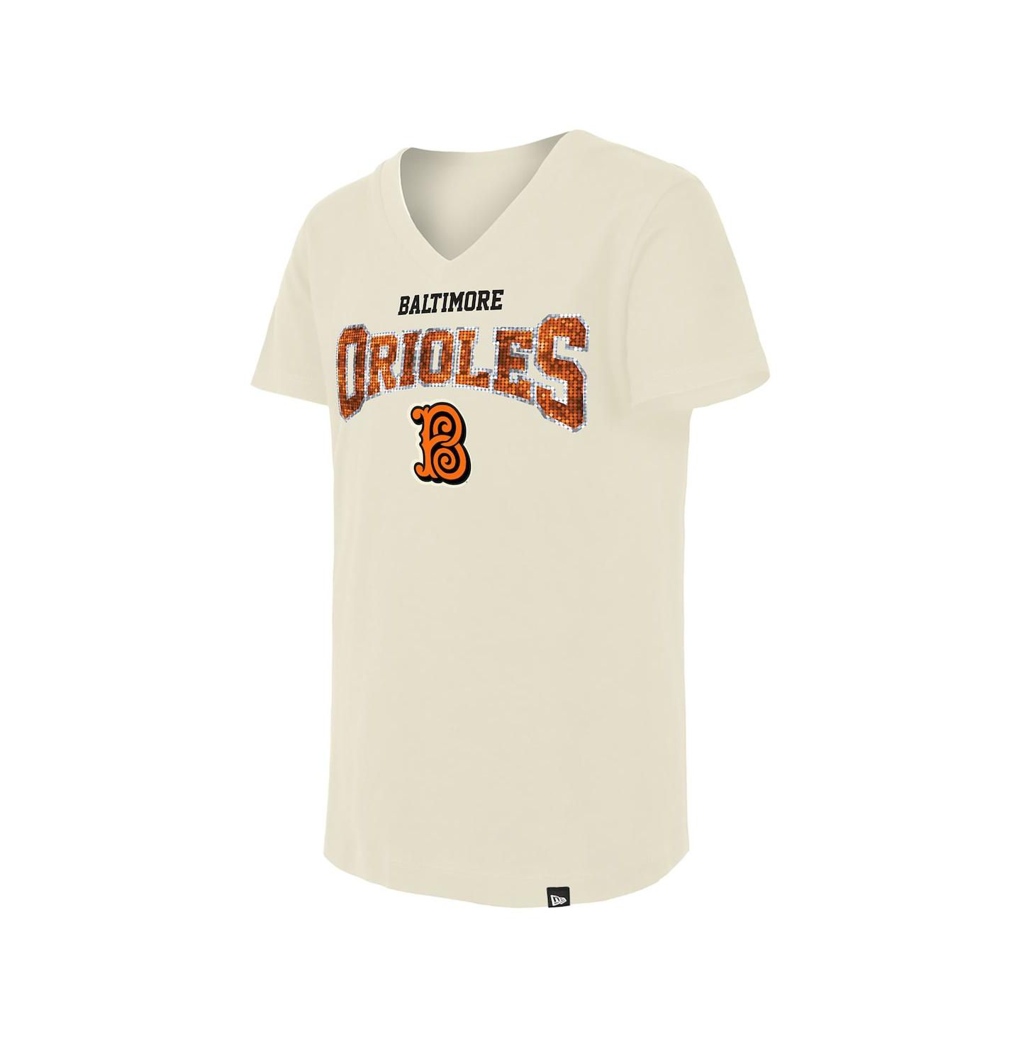 Футболка New Era Cream Baltimore Orioles 2026 City Connect Flip Sequin V-Neck для девочек — фото 3
