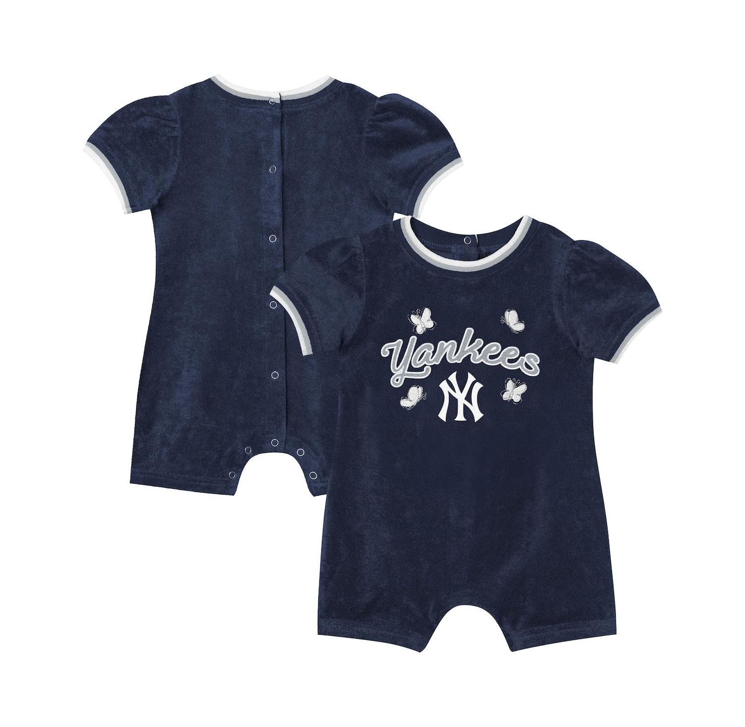 Baby Girls Navy New York Yankees Wind-Up Coverall Shorts