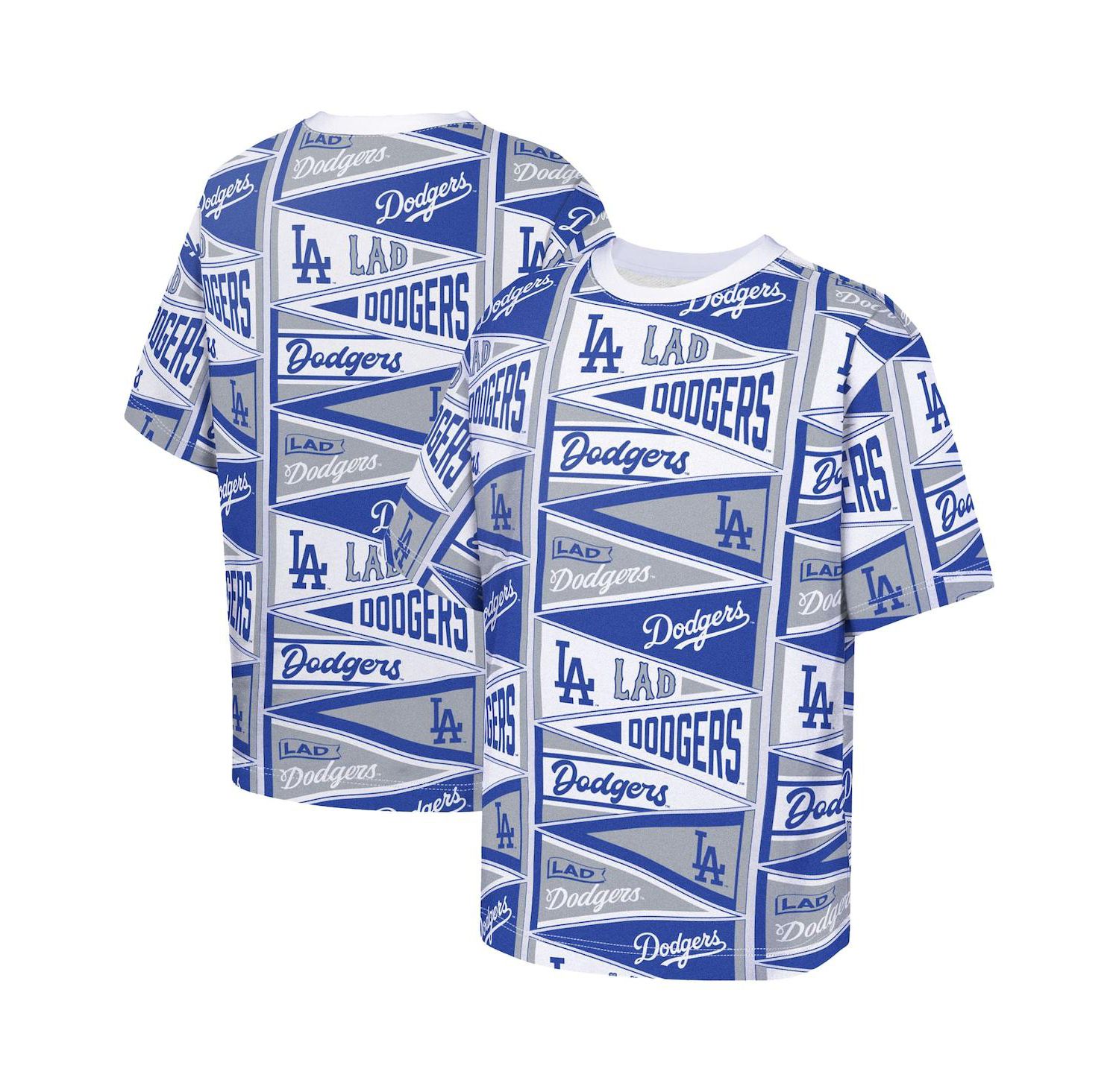 Big Boys and Girls Blue Los Angeles Dodgers All-Over Pennant T-Shirt