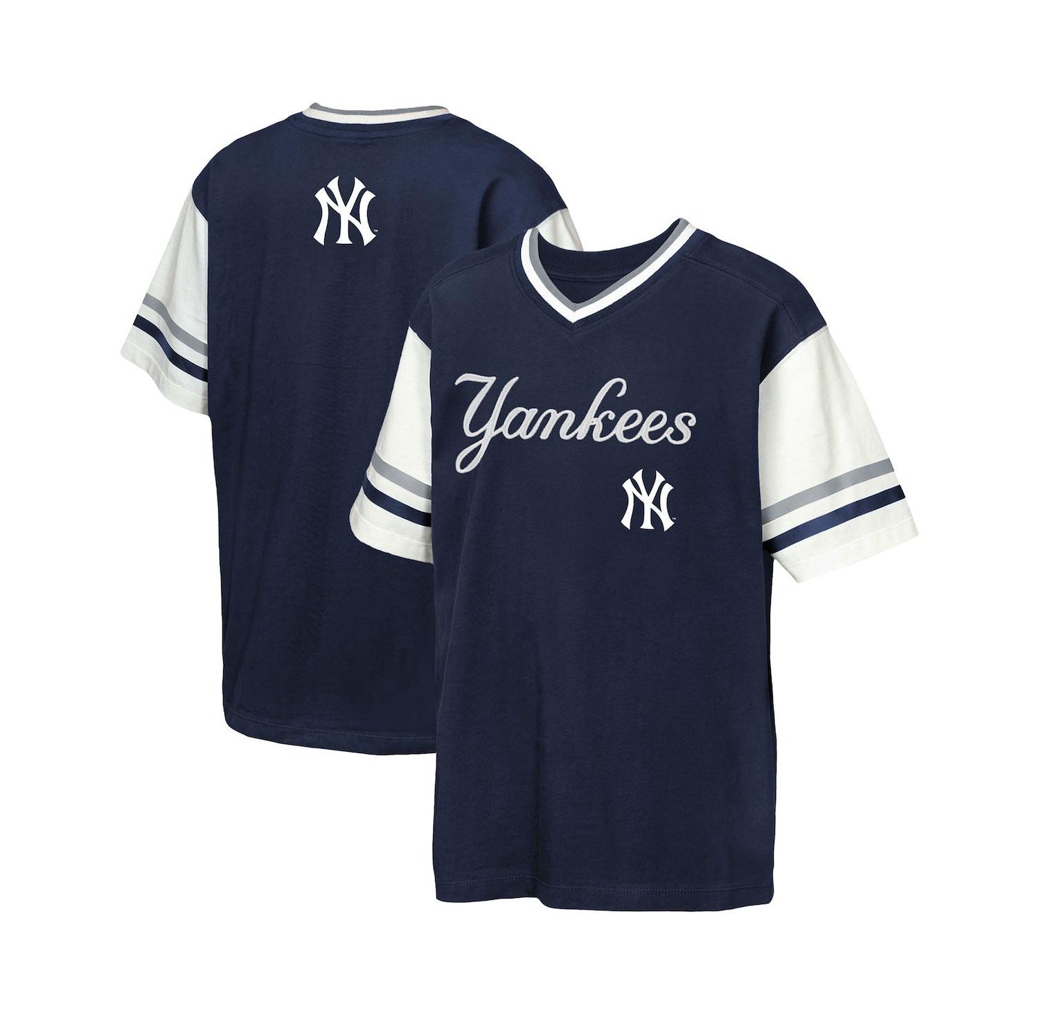 Big Boys and Girls Navy New York Yankees Big League Base Runner Ringer T-Shirt