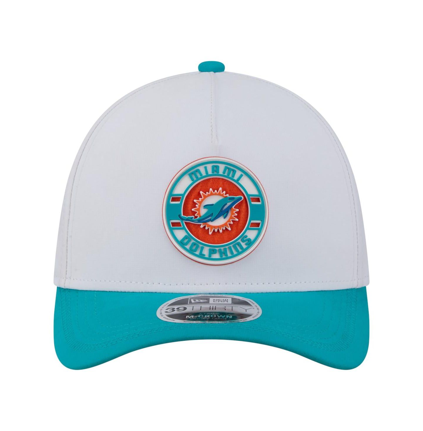 Мужская кепка New Era White/Aqua Miami Dolphins Patch 39THIRTY A-Frame M-Crown Perforated Flex Hat — фото 4