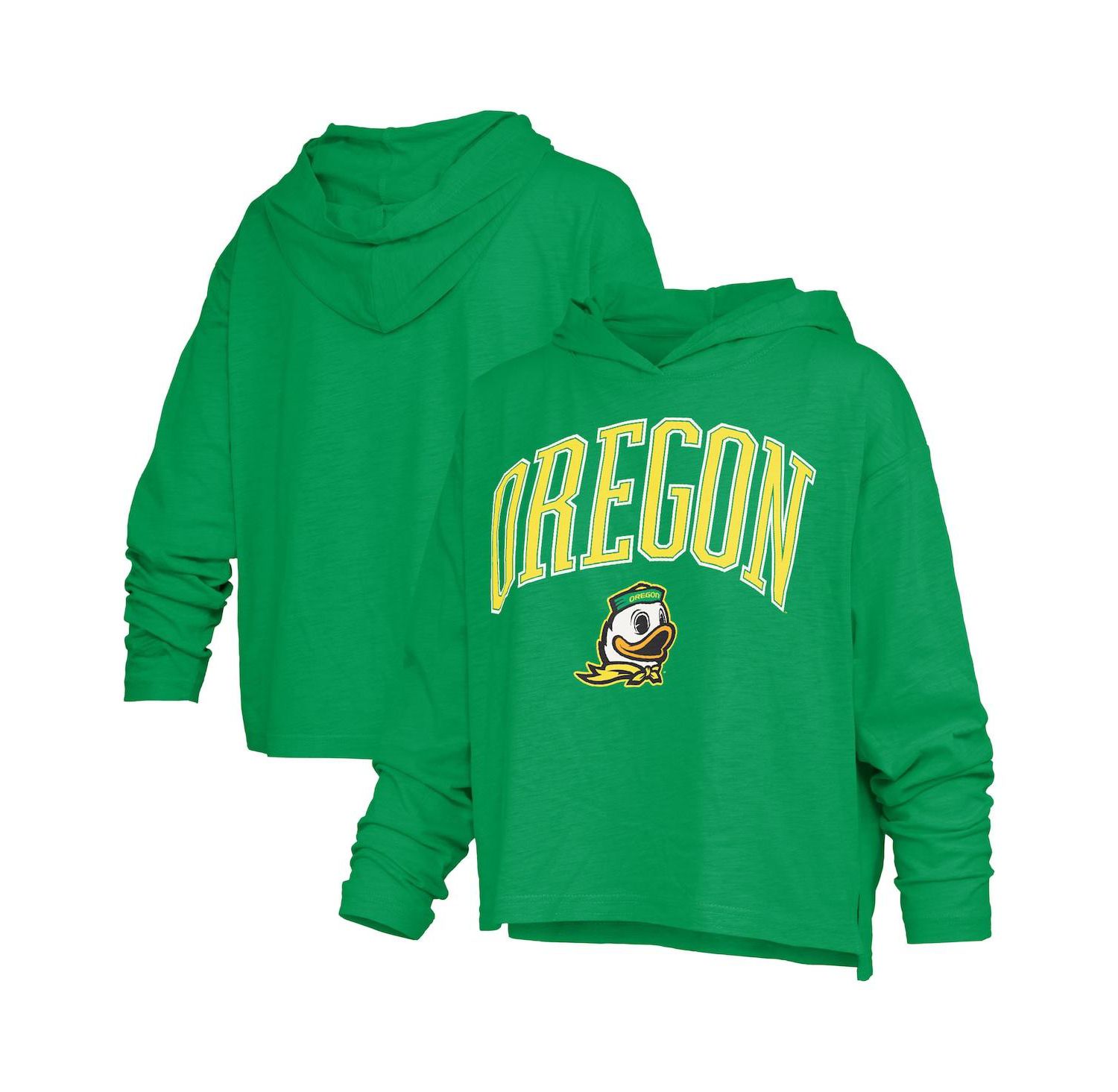 Women's Green Oregon Ducks Nelson Arch Over Logo Long Sleeve Hooded Slub T-Shirt