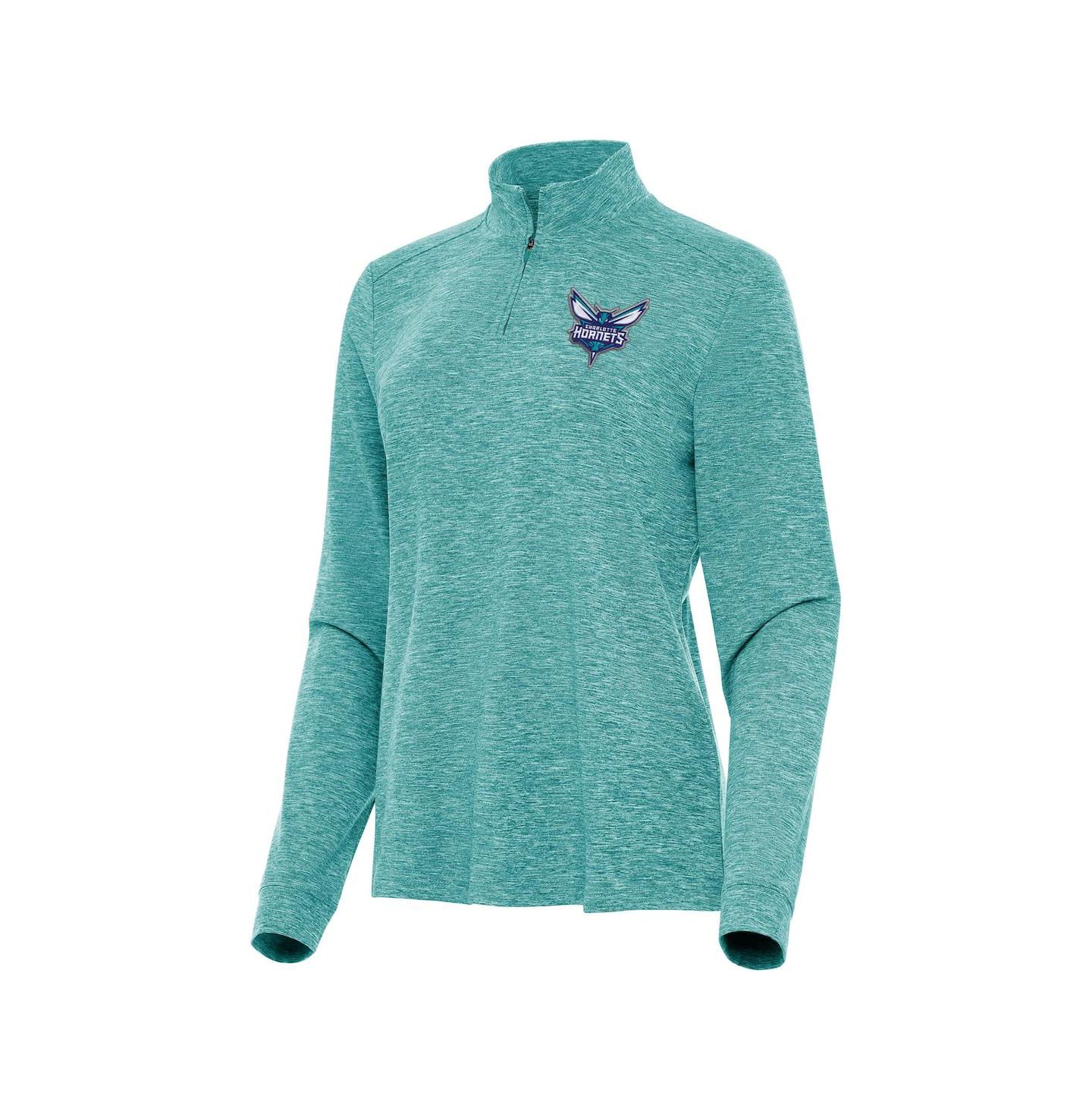 Женский топ Antigua Heather Aqua Charlotte Hornets Mentor Quarter-Zip Mock Long Sleeve — фото 1