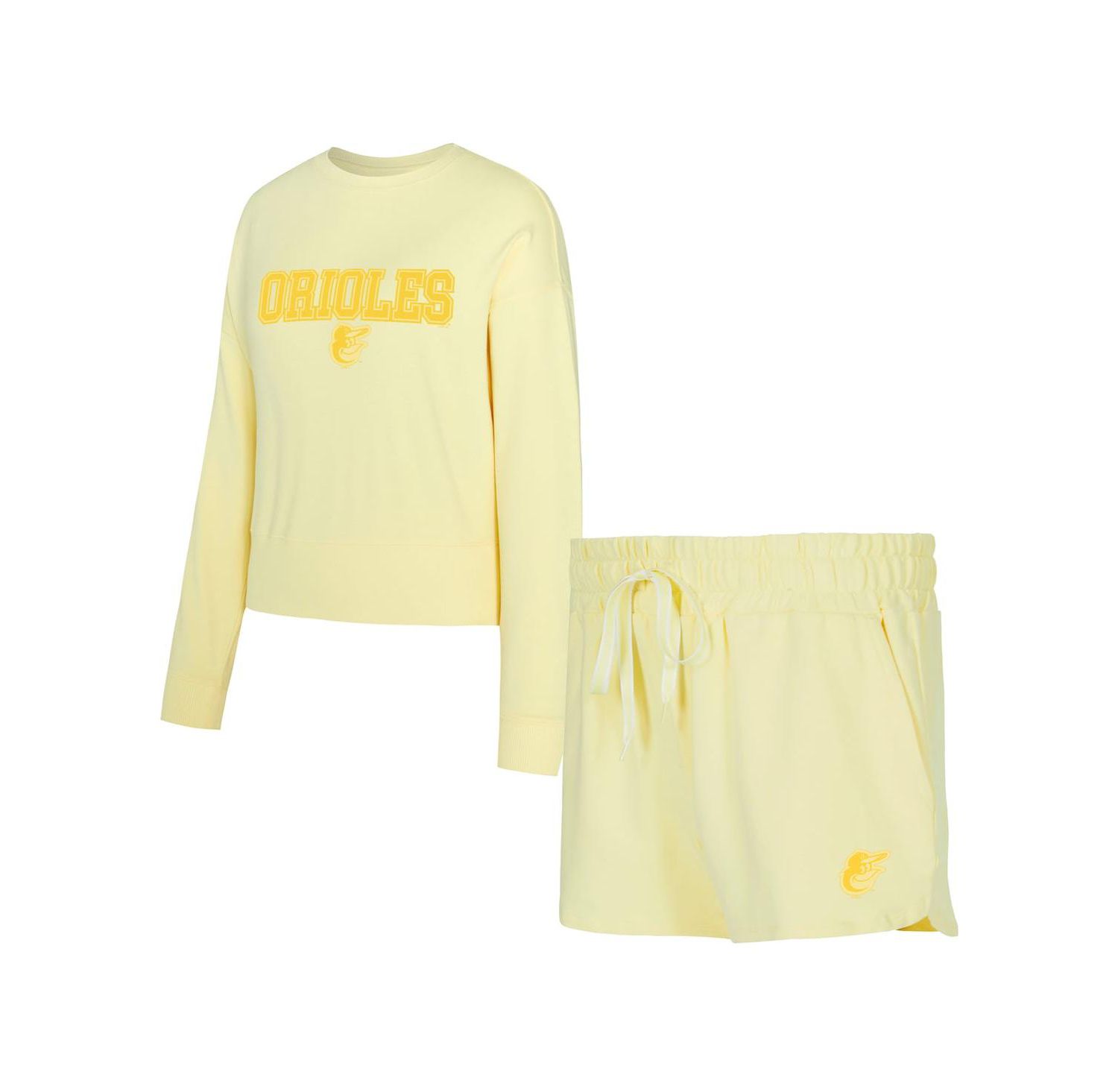 Women's Yellow Baltimore Orioles Elevation Tri-Blend Long Sleeve Top and Shorts Set