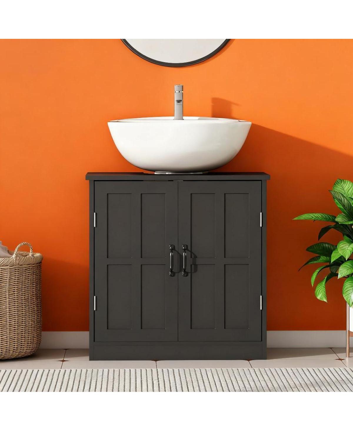 Sillysis 23.5 Inch Under Sink Bathroom Cabinet with Adjustable Shelf, Double Door Storage Organizer, Space Saving Vanity for Small Bathrooms