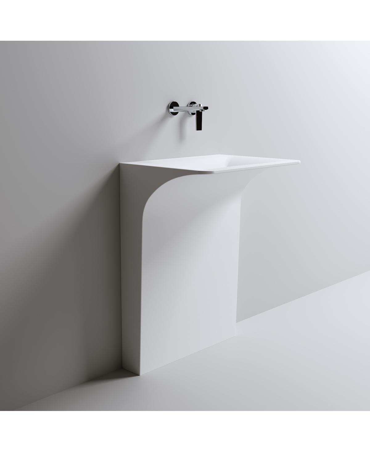 Sillysis Solid Surface Pedestal Sink, Seamless Modern Freestanding Wall-Mount Basin with Sloped Linear Drain, 23x18x33 Inch for Small Bathroom