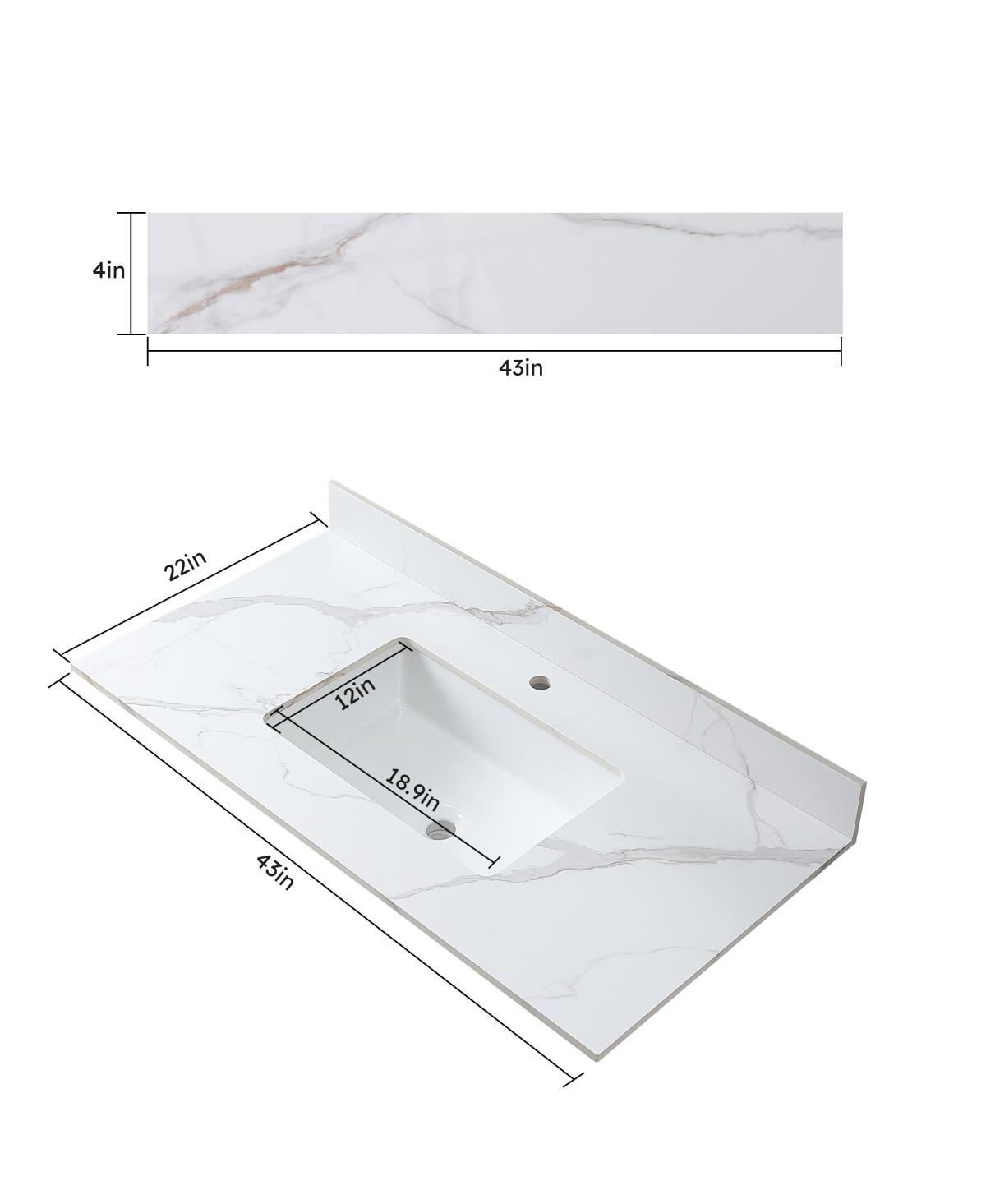 Sillysis Sintered Stone Vanity Top with Backsplash, Rectangular Undermount Sink, Pre-Drilled Faucet Hole