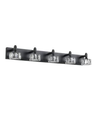 Modern 5 Light LED Vanity Light Fixture with Crystal Glass Shades Bathroom Wall Sconce for Elegant Contemporary Home Decor