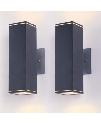 2 Pack 12 Inch Modern Square Outdoor Wall Light Aluminum Cylinder Up Down Waterproof Exterior Light for Porch Patio Garage No Bulb