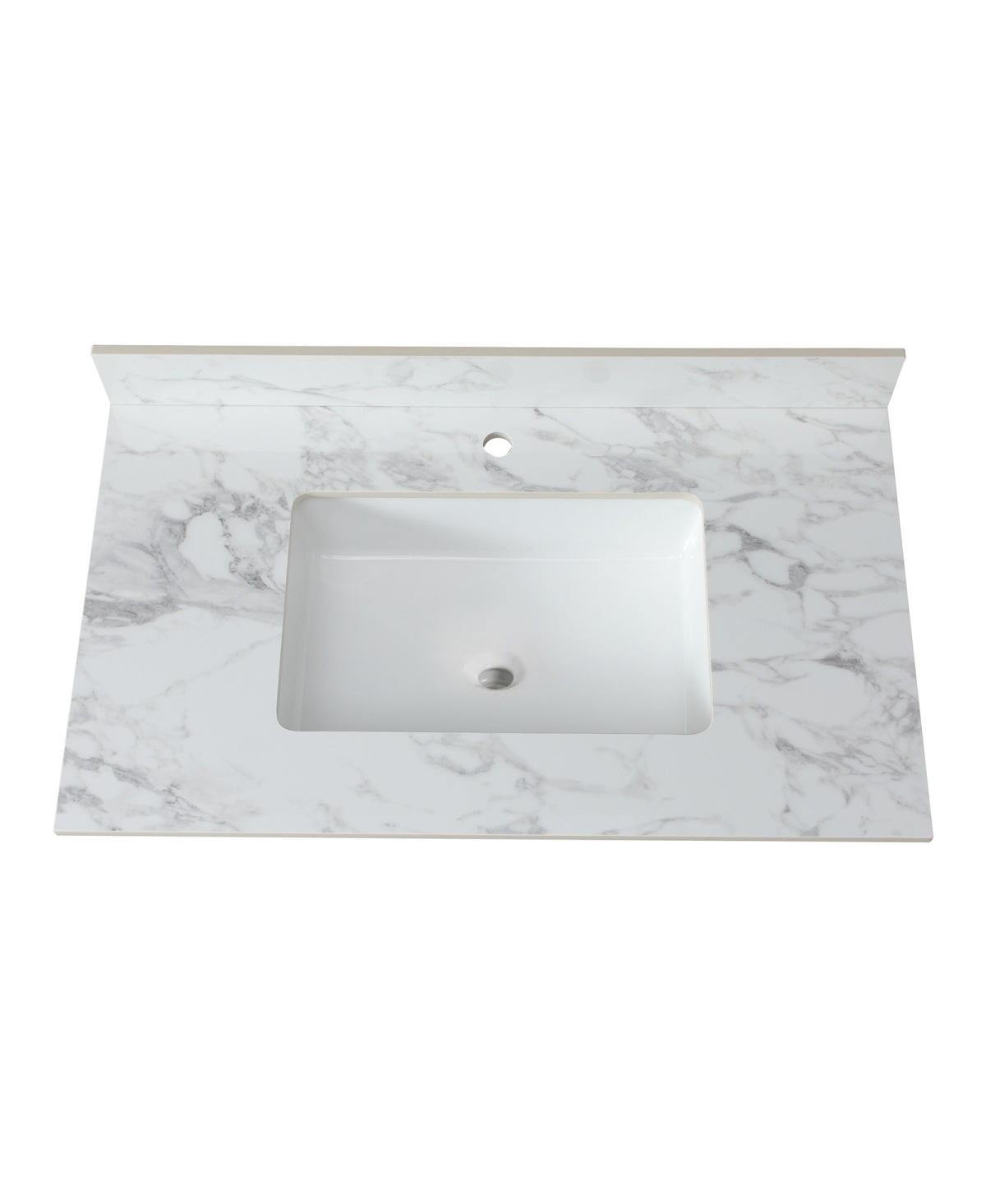 Sillysis 31/37/43 Inch Sintered Stone Bathroom Vanity Top with Rectangular Undermount Sink, 4 Inch Backsplash