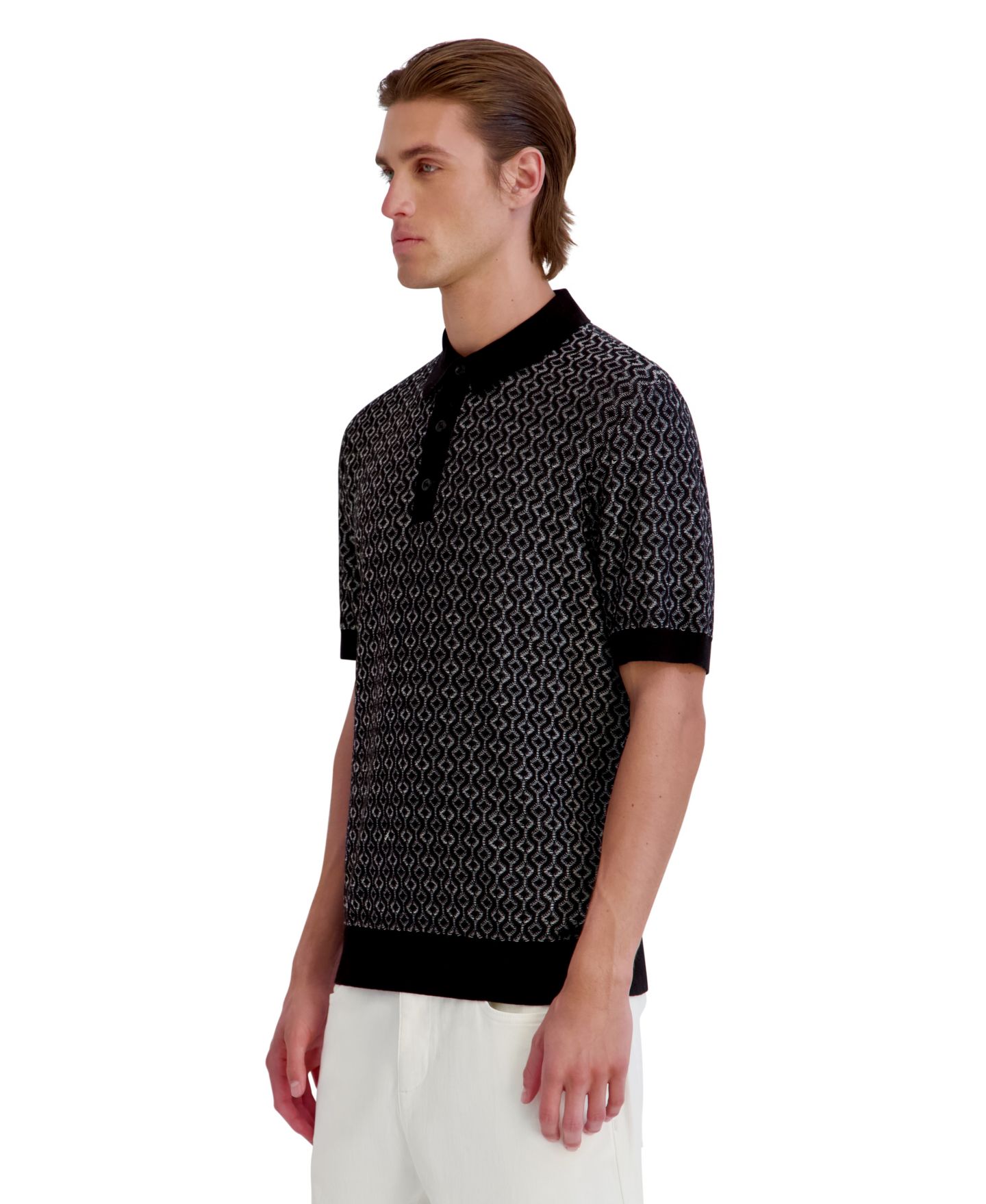 Мужское поло KARL LAGERFELD PARIS Geometric 3-Button Placket Polo Shirt, цвет: Чёрный — фото 3
