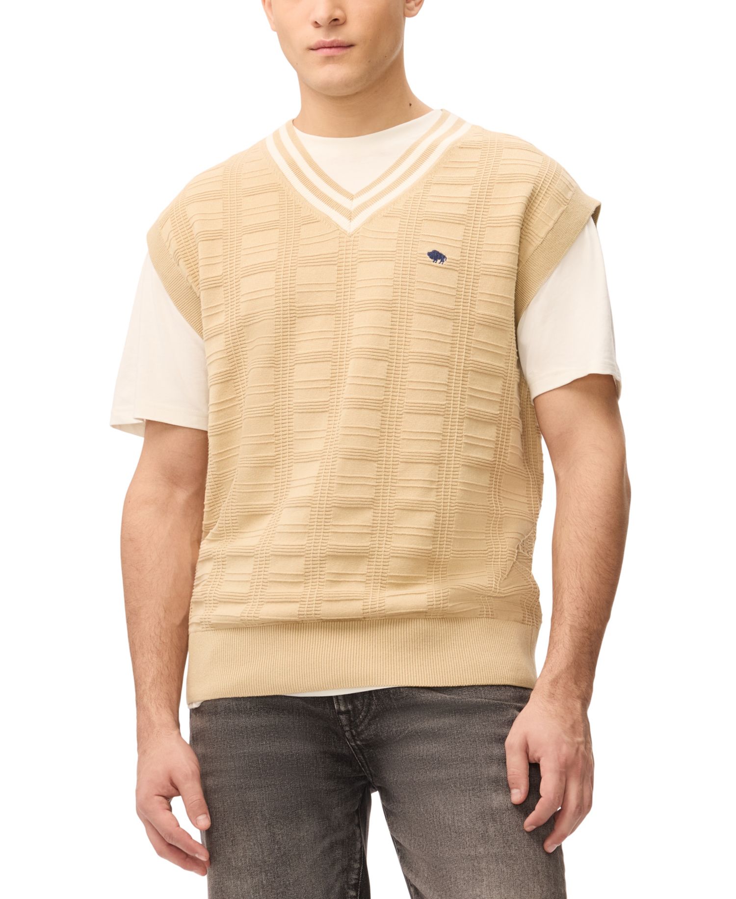 Men's Subtle Geometric Texture V-Neckline Sweater
