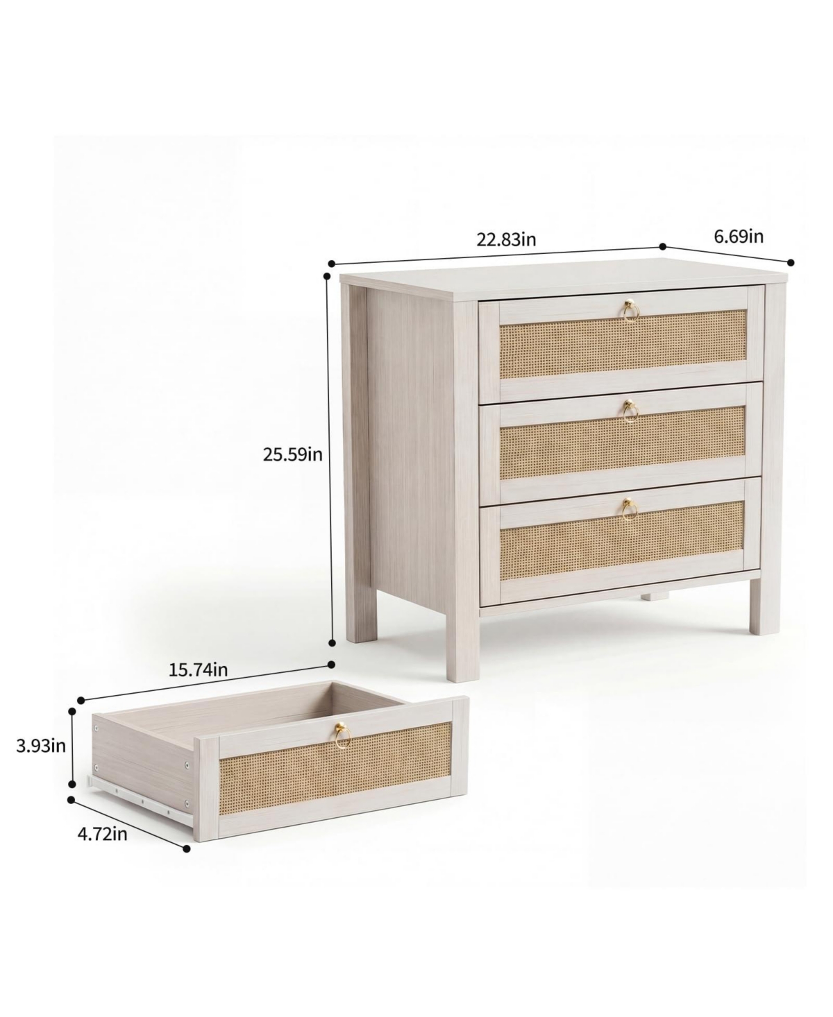 homfan Modern Rattan Bedside Table, Elegant Contemporary Bedside Furniture with Room Storage Space for Bedrooms