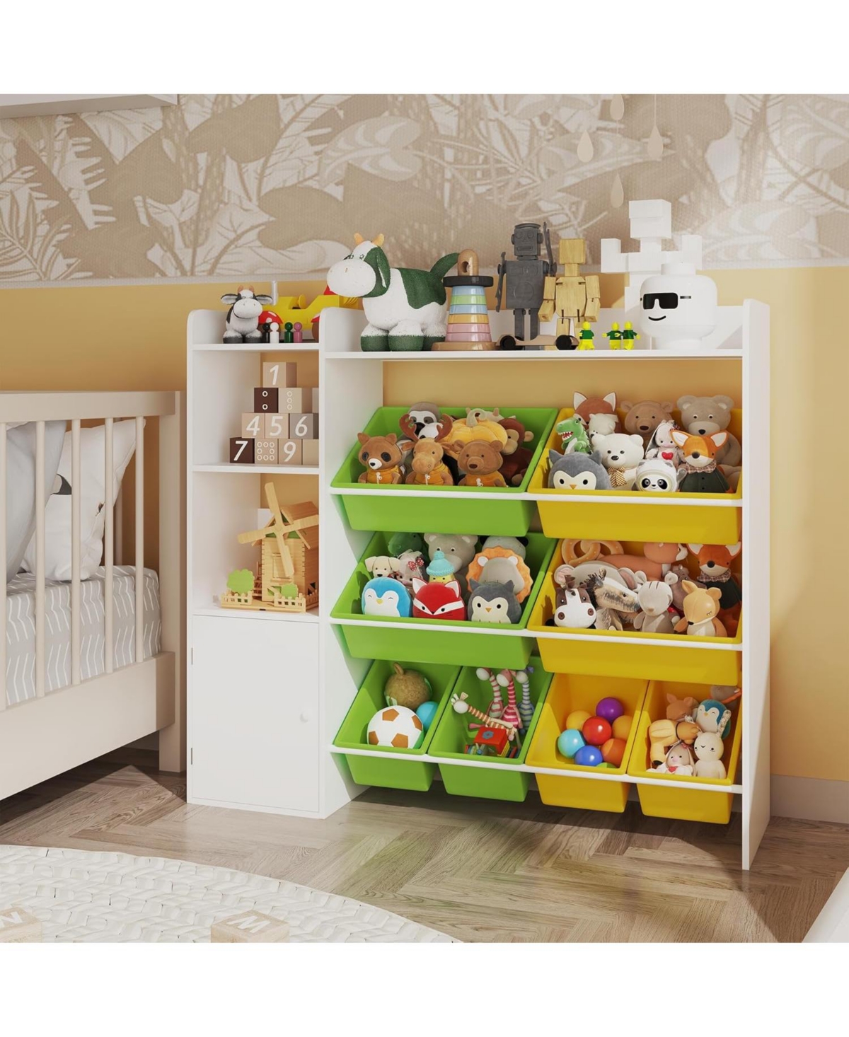 gaomon 43.5" Kids Toy Storage Organizer with 8 Removable Toy Bins and 3 Storage Cubbies, Toy Organizers and Storage, Kids Bookshelf and Toy Storage