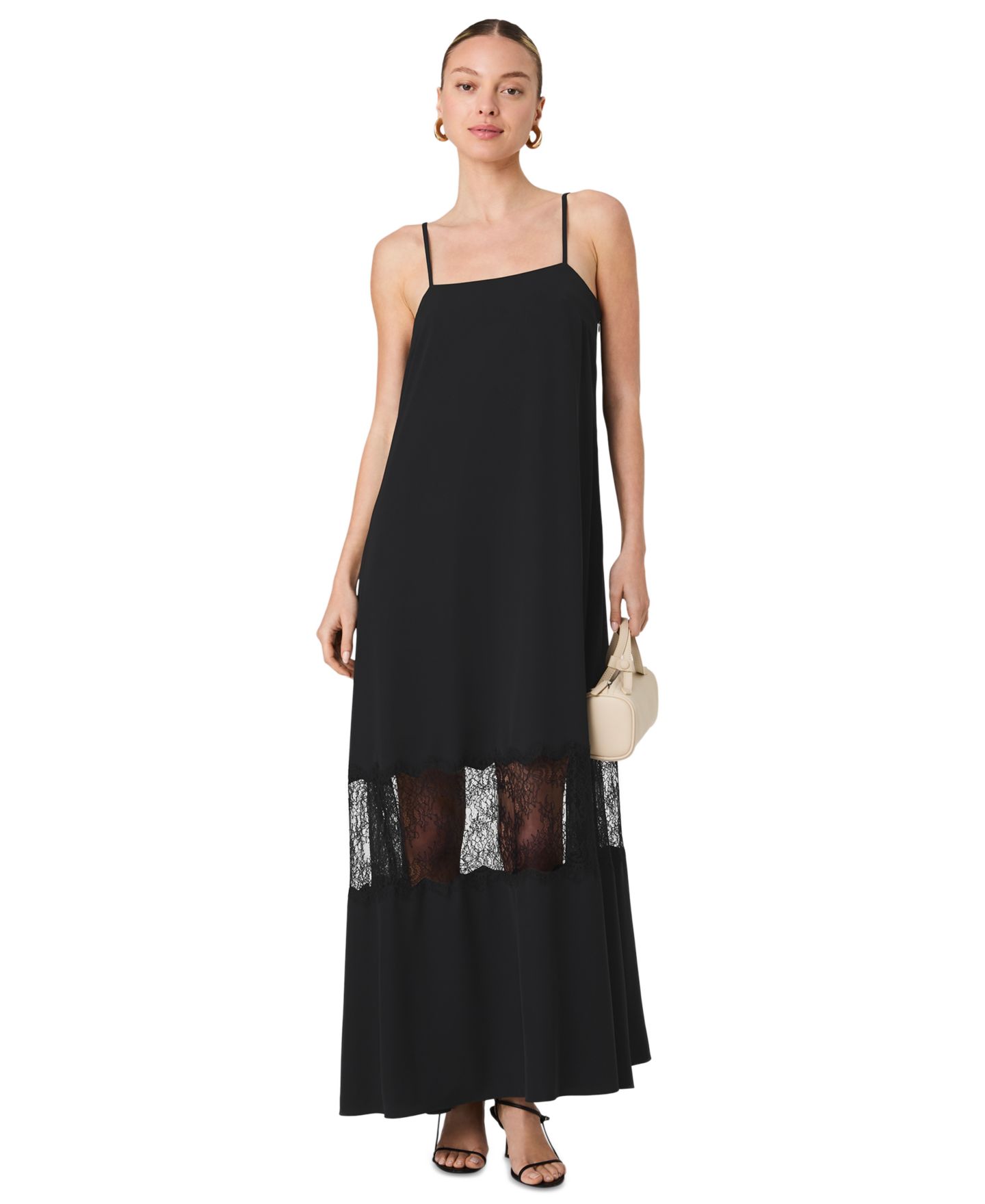 Женское платье French Connection Quinn Crepe Lace Sleeveless Maxi, цвет: Чёрный — фото 3