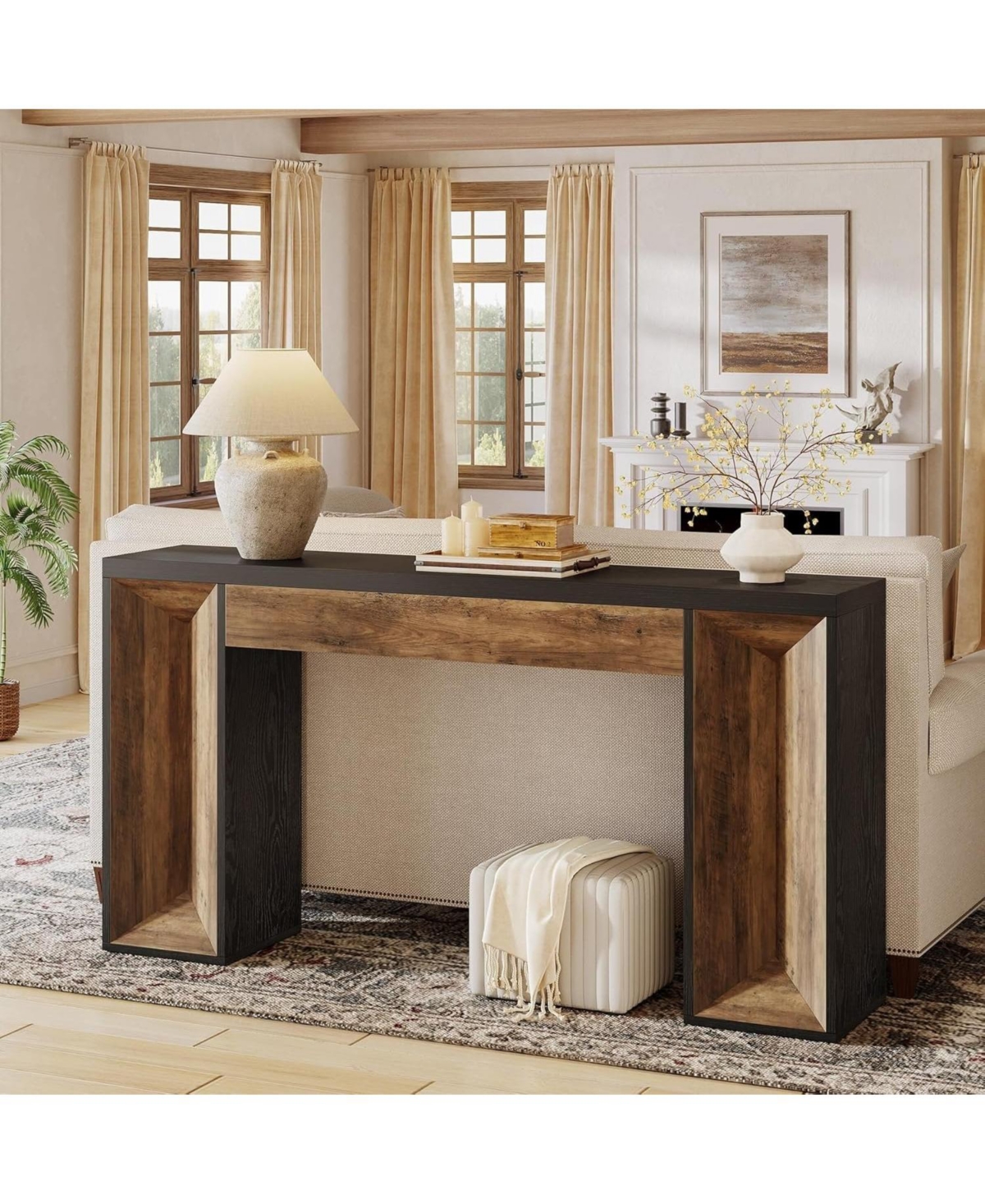 Slickblue Farmhouse Sofa Console Table with Dual-Tone Design for Entryway