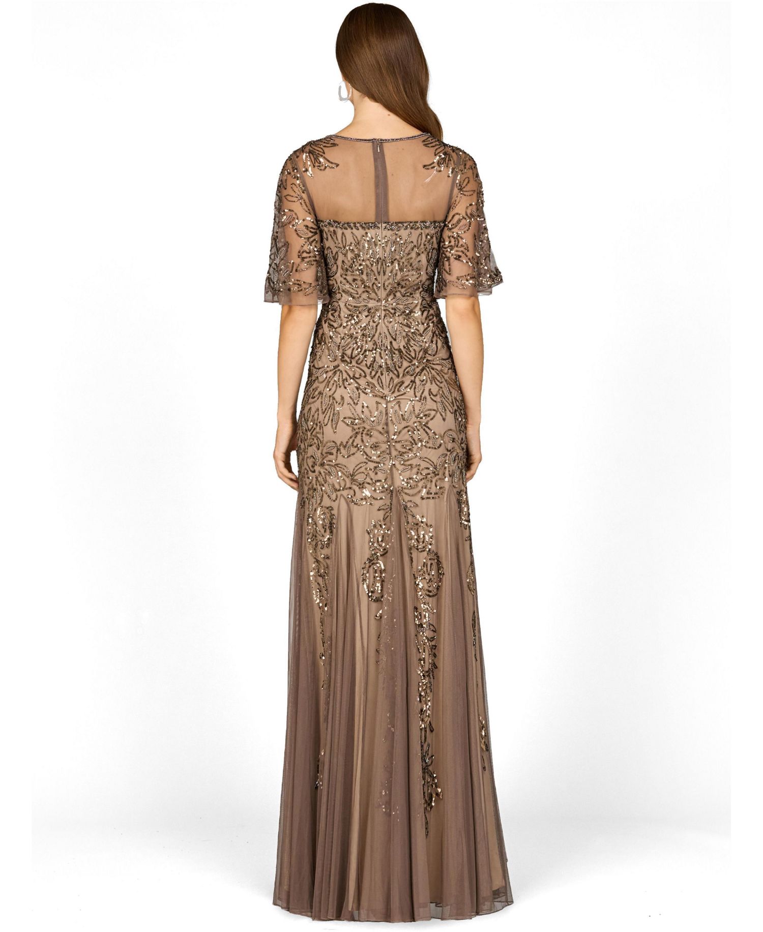 Women's Short Sleeve Sheath Beaded Gown
