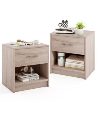 2-Piece Nightstand Side Table Set with Slide-Out Drawer and Open Storage Shelf