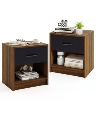 2-Piece Nightstand Side Table Set with Slide-Out Drawer and Open Storage Shelf