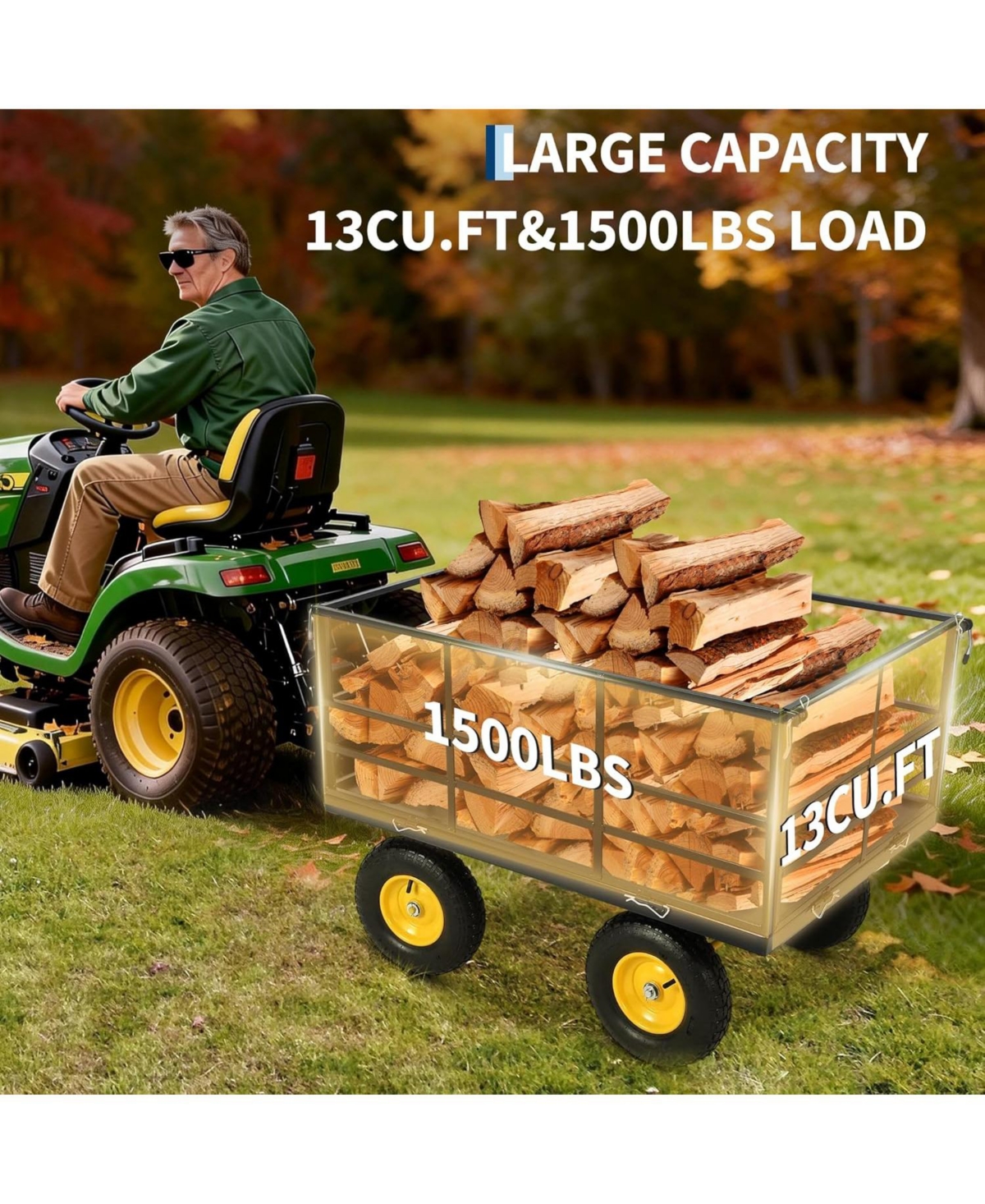 gaomon Heavy Duty 1500 lbs Steel Garden Cart with Removable Sides and Dumping Feature 4-in-1 Folding Wagon with Pneumatic Tires for Atv