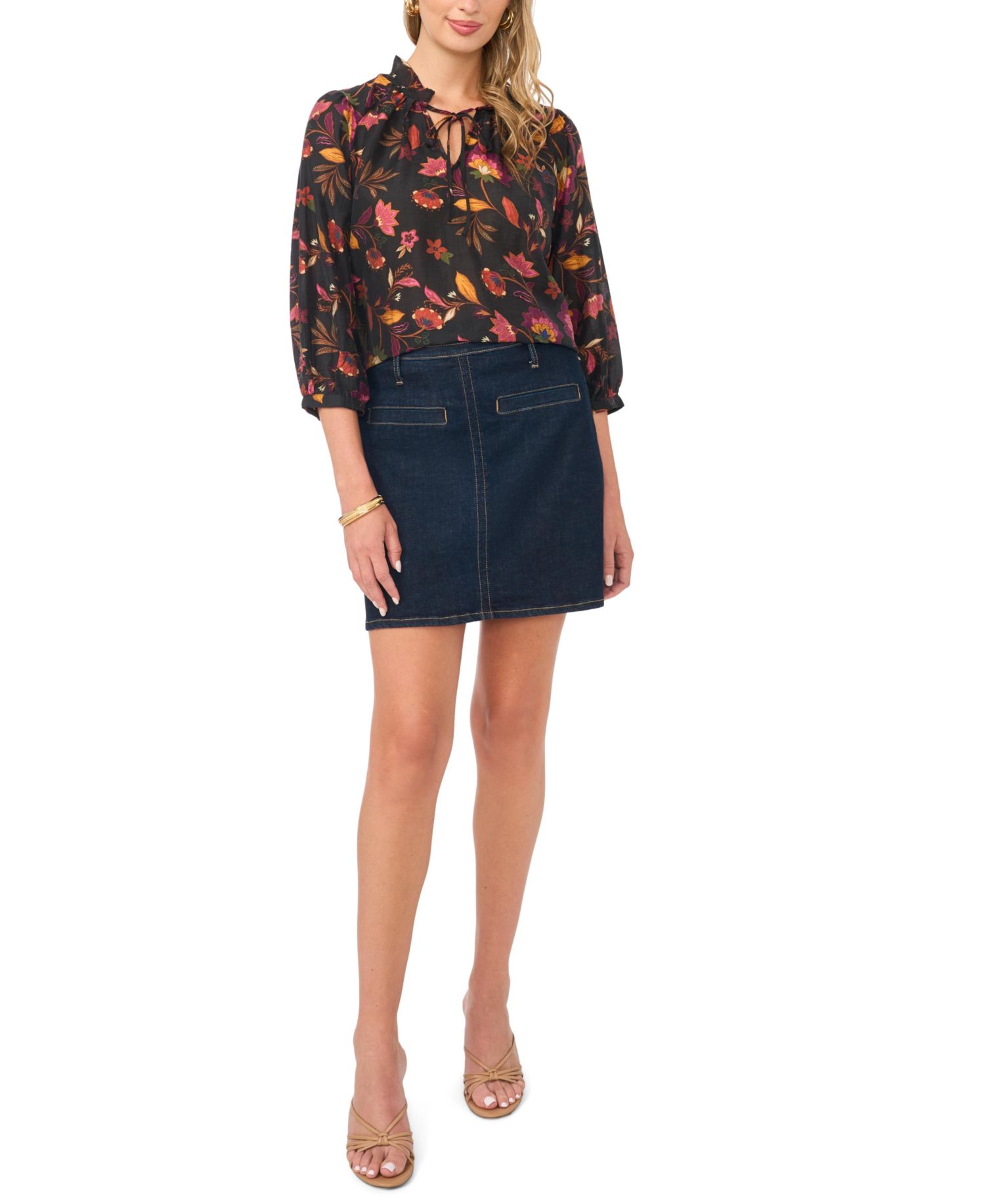 Women's Ruffle V-Neck Peasant-Sleeve Top