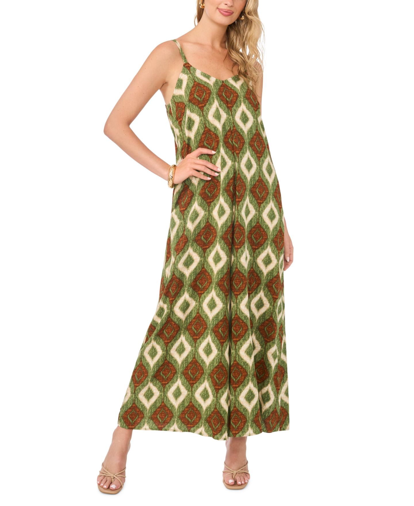 Женский комбинезон Vince Camuto V-Neck Flared Jumpsuit, цвет: Оливковый — фото 2