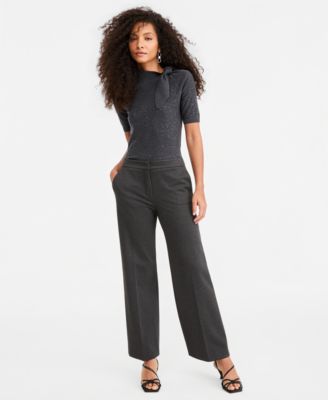 Women's Emmpalace High-Waist Straight Milan-Stitch Stretch Jersey Pants