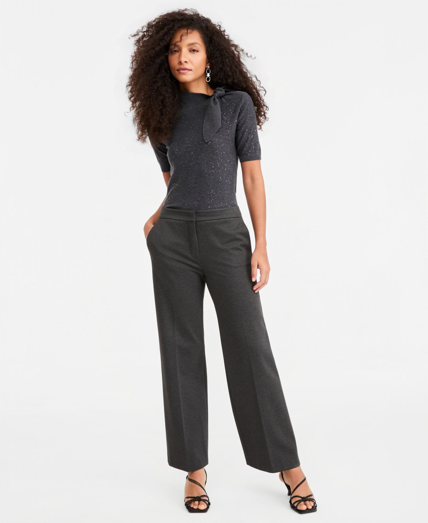 Women's Emmpalace High-Waist Straight Milan-Stitch Stretch Jersey Pants