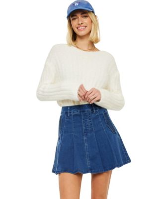 KanCan Womens Sandy High Rise Pleated Mini Skort - Dark wash $82