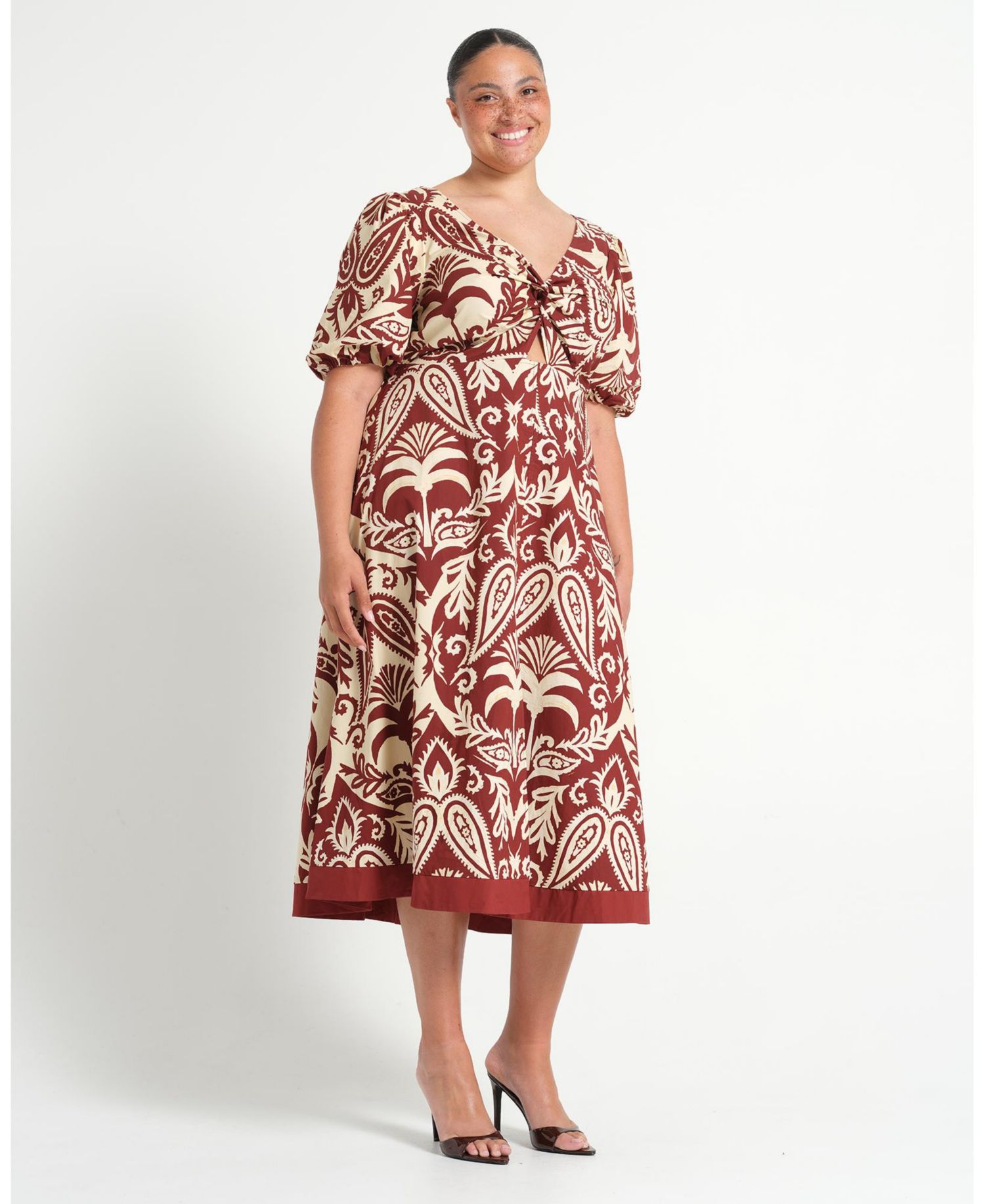 Women's Aurela Cotton Print Twist Midi Dress