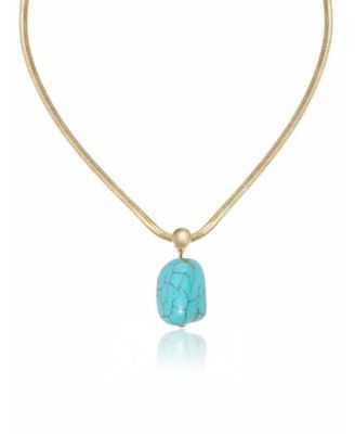 Gold-Plated Turquoise Pendant Snake Chain Necklace