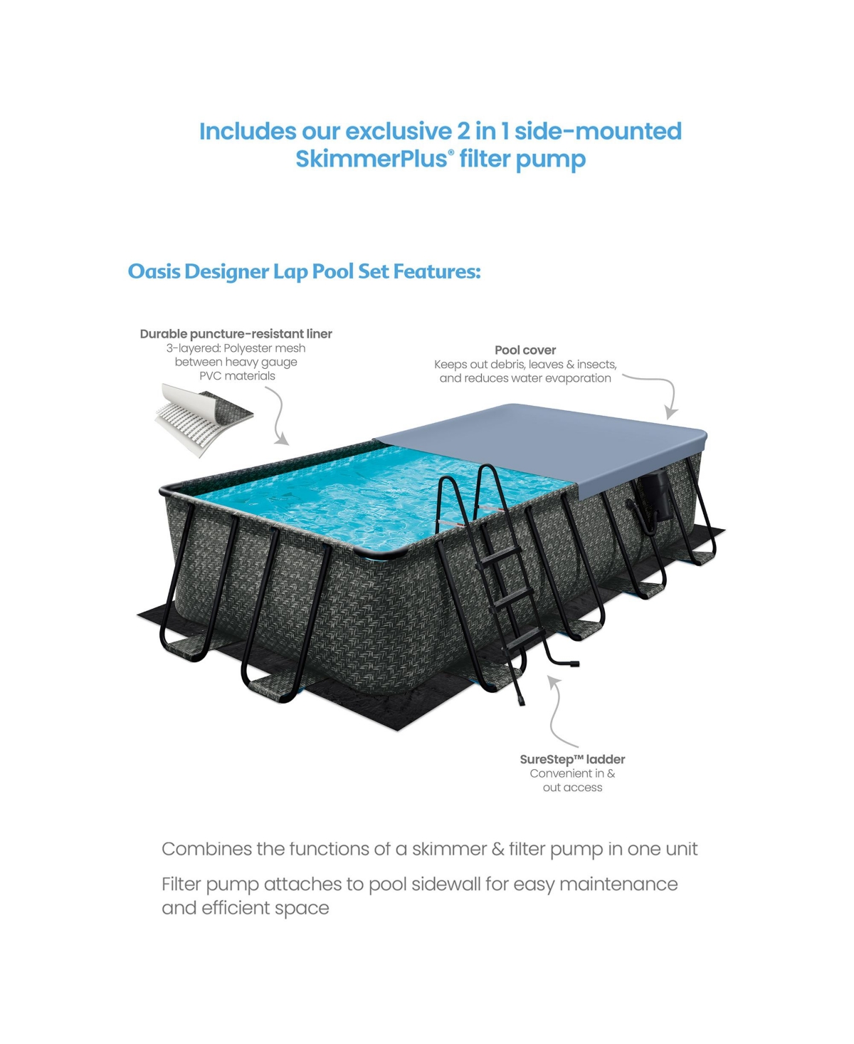 Funsicle 16' x 8' x 42" Oasis Rectangle Outdoor Above Ground Swimming Pool