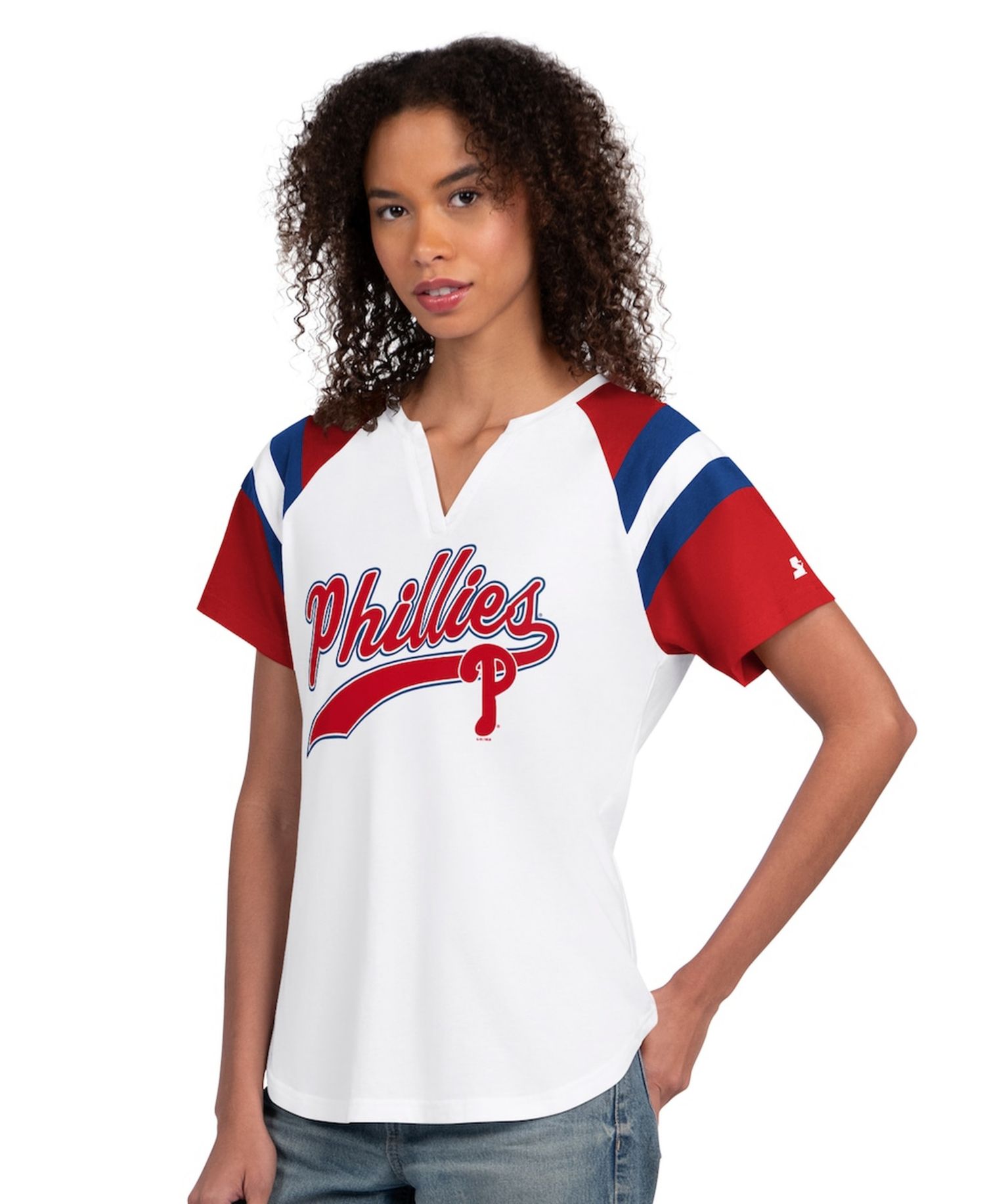 Women's White Philadelphia Phillies Game On Notch Neck Raglan T-Shirt