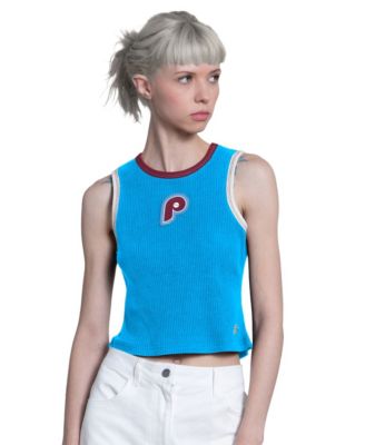 Women's Light Blue Philadelphia Phillies Cooperstown Play the Ball Crop Tank Top
