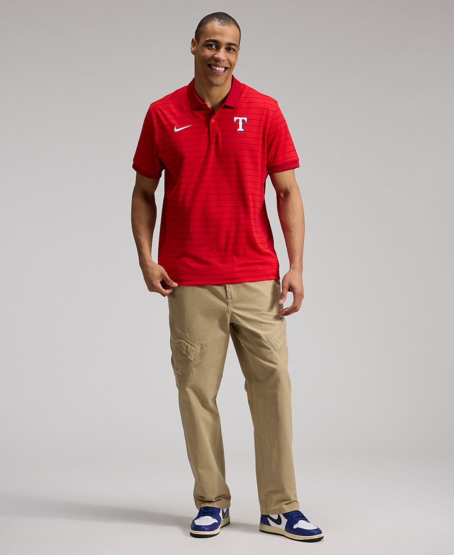 Men's Red Texas Rangers Authentic Collection Striped Victory Dri-FIT Polo Shirt