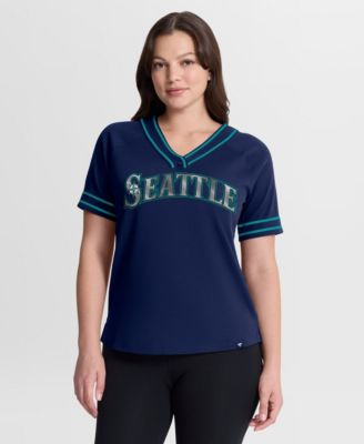 Women's Navy Seattle Mariners Diva Race Ahead Raglan V-Neck T-Shirt