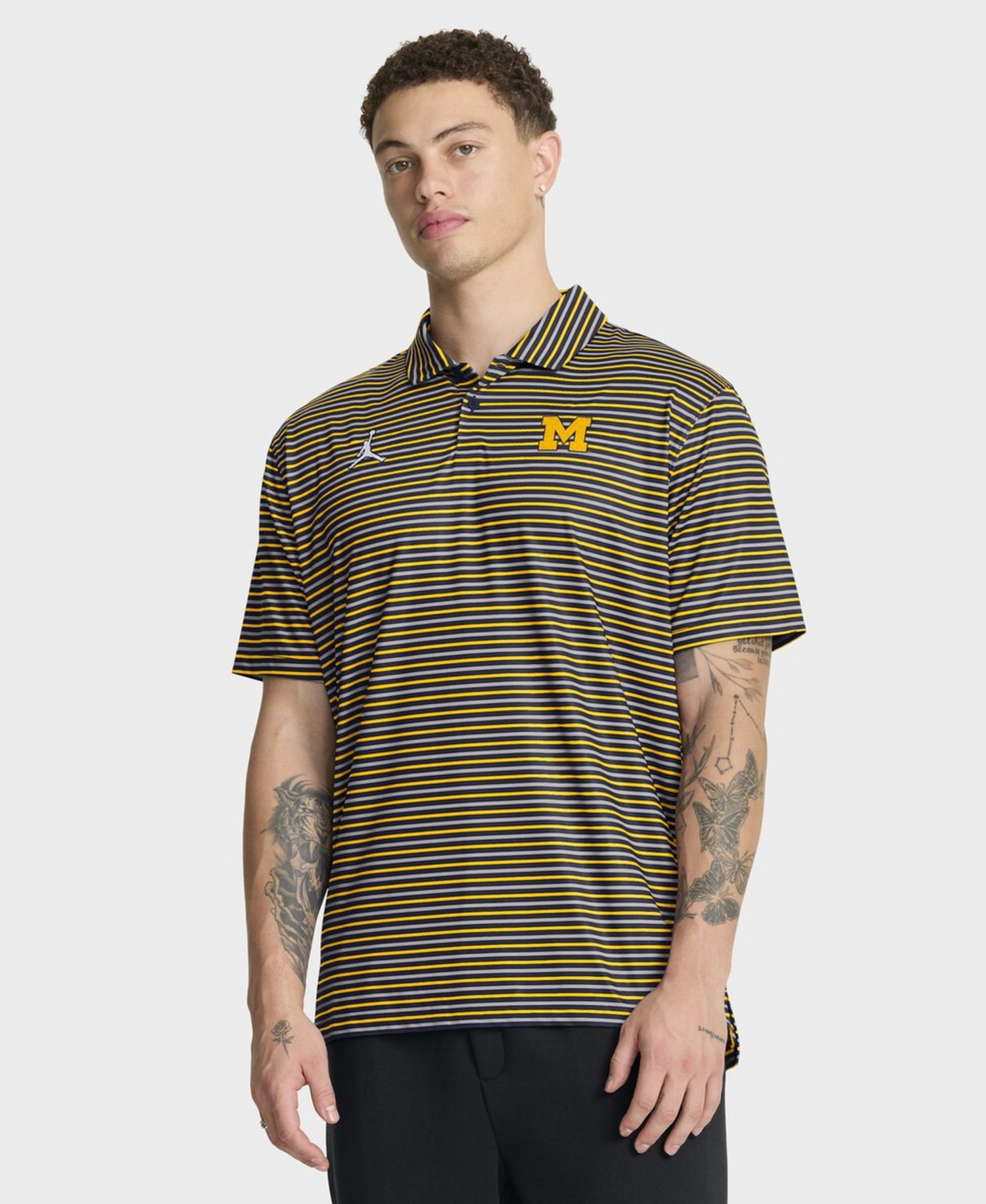 Men's Maize Michigan Wolverines 2025 Coaches Premium Tour Stripe Dri-FIT Polo Shirt