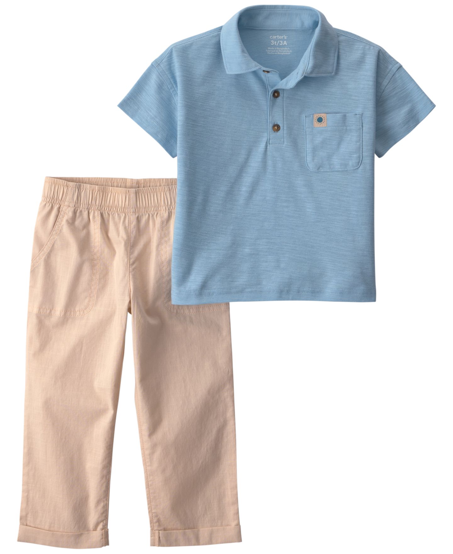 Комплект Carter's Polo Shirt and Pant, 2-Piece Set для мальчиков-малышей, цвет: Синий / Бежевый — фото 1