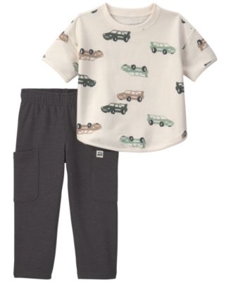 Toddler Boys' 2T-5T Car French Terry Short-Sleeve T-Shirt and Pant, 2-Piece Set