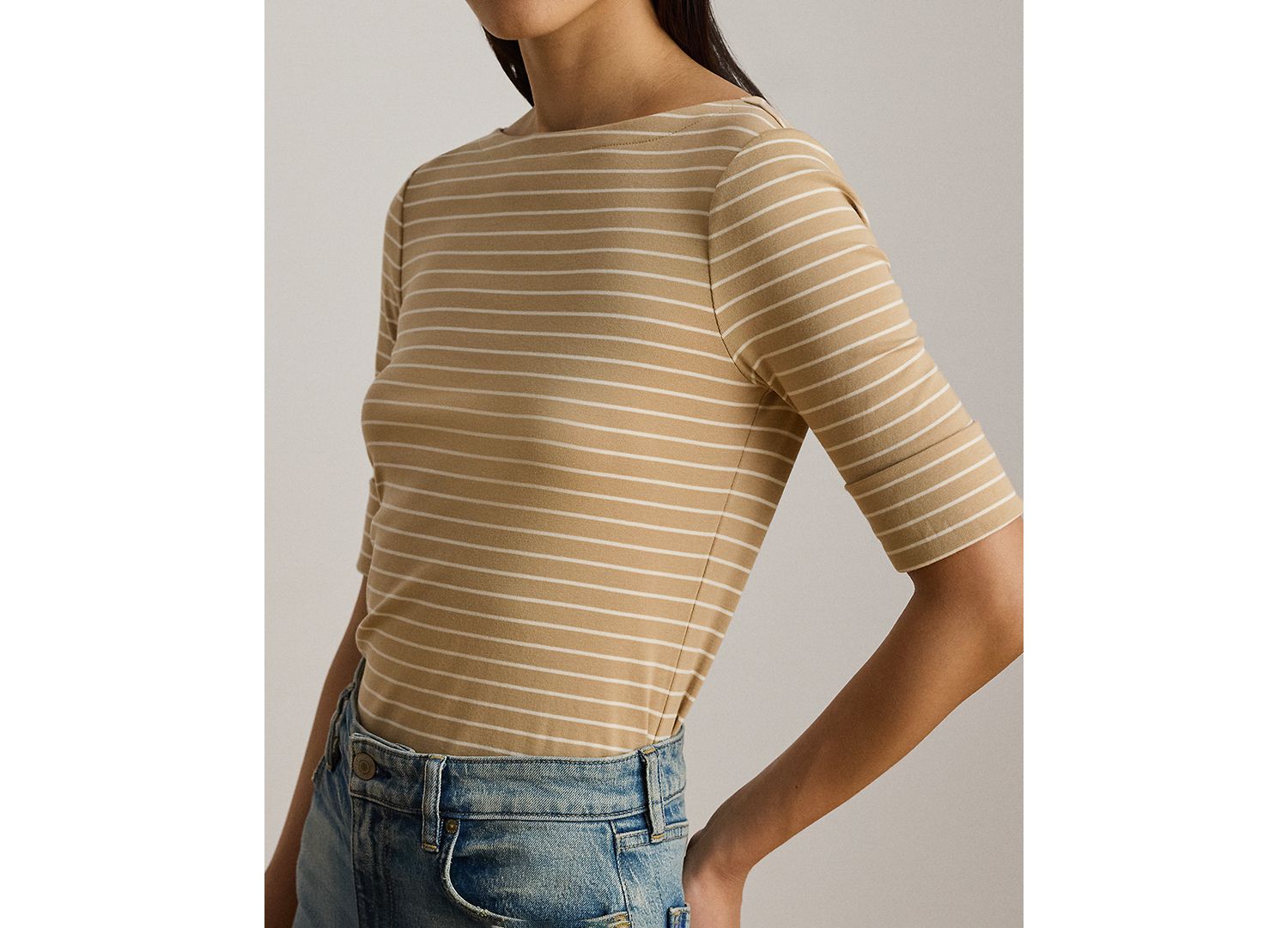 Petite Striped Boat Neck T-Shirt